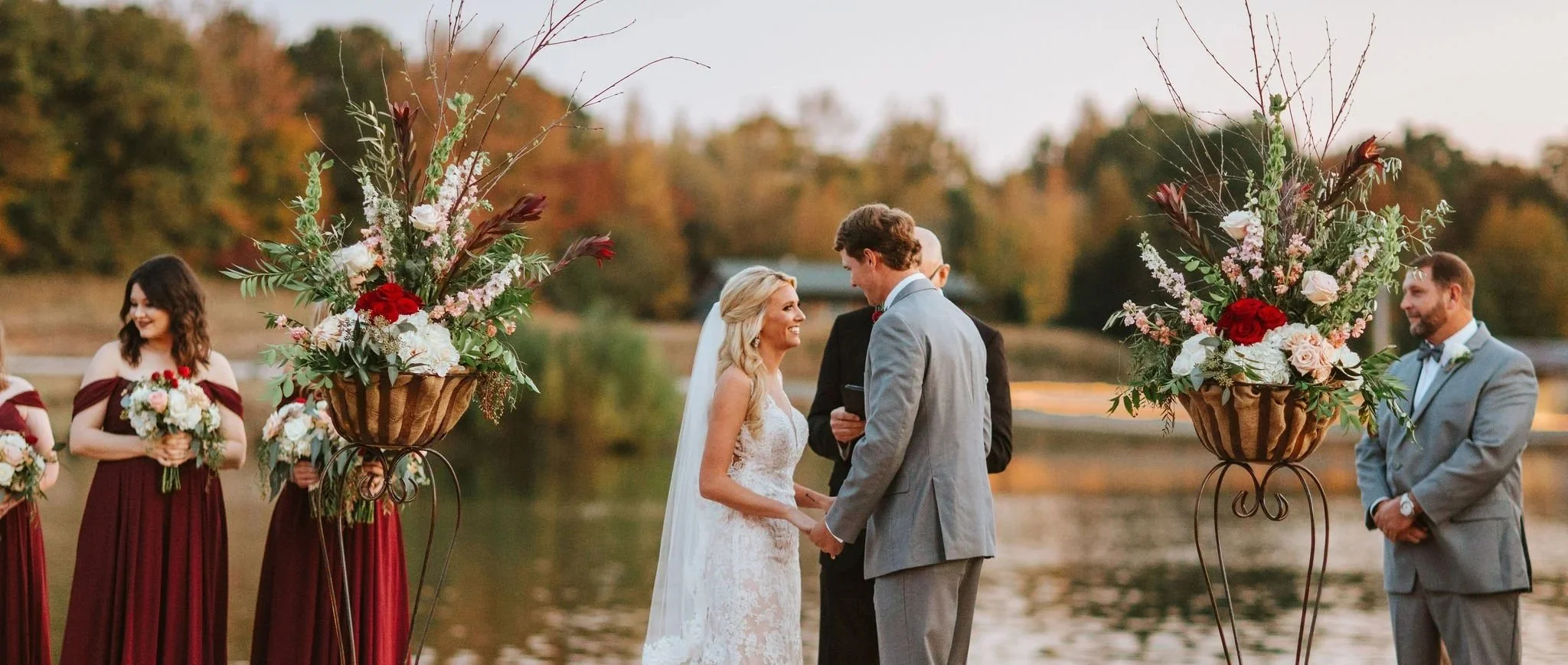 outside wedding on lakefront walkway at the jefferson oxford ms
