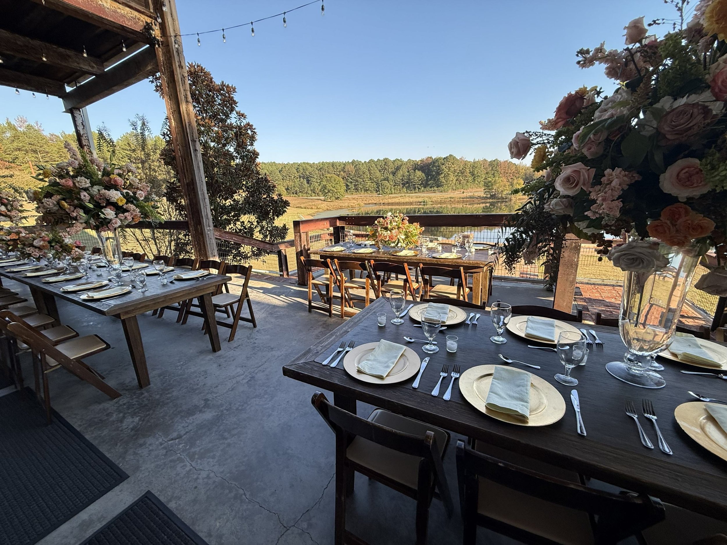 fall rehearsal dinner on covered porch at Jefferson Oxford