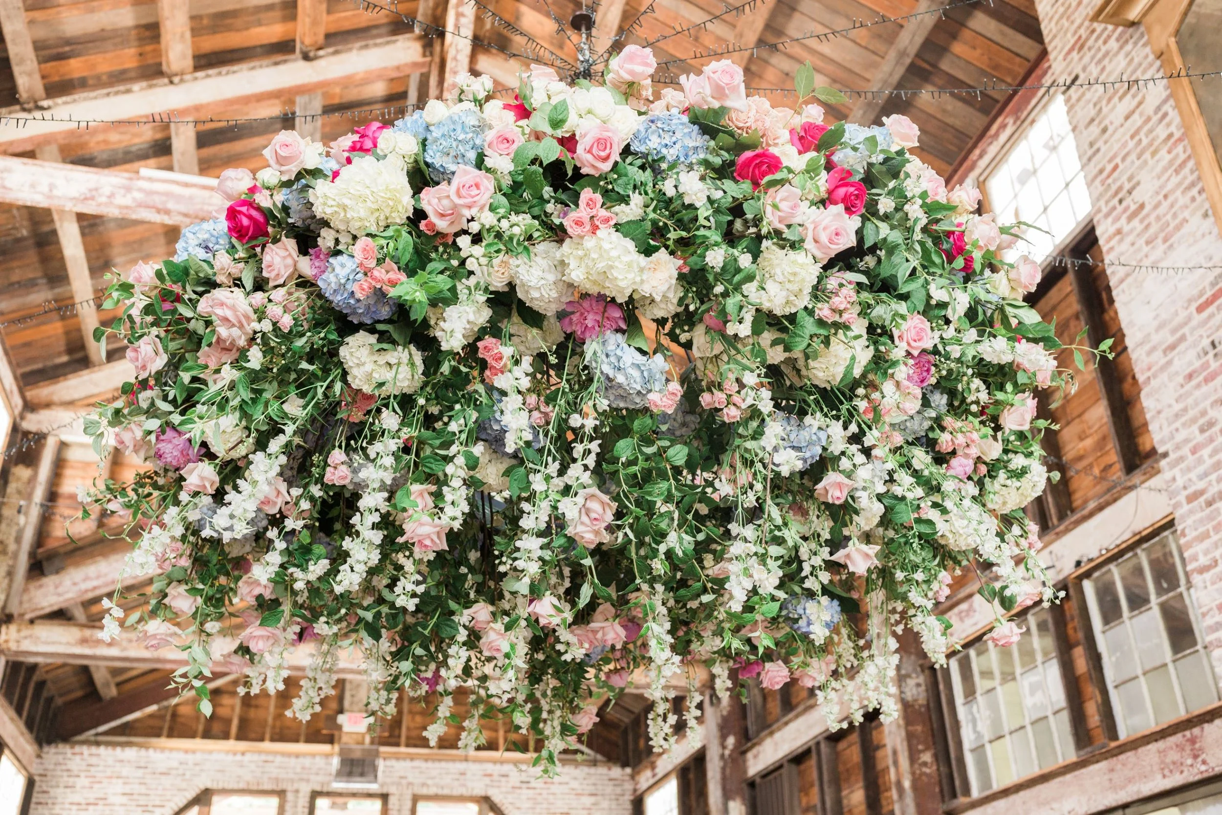 wedding reception floral chandelier at the jefferson oxford mississippi