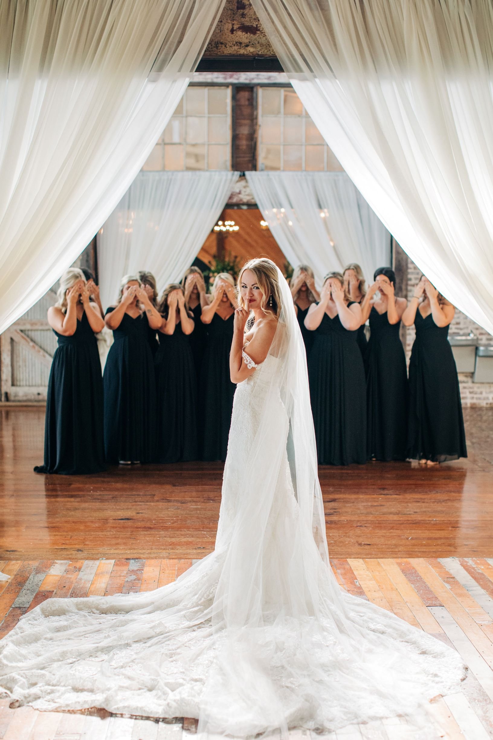 first look bride and bridesmaids faulkner room at The Jefferson Oxford