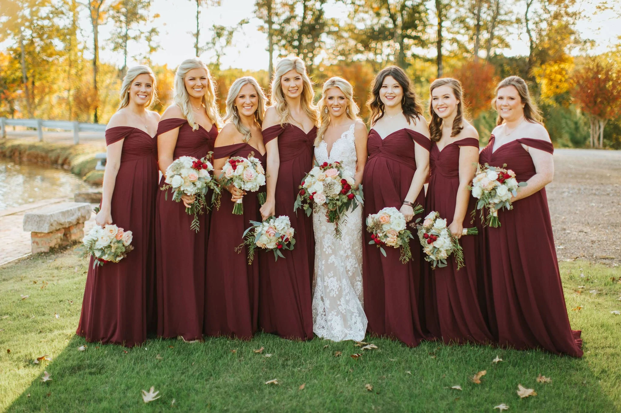 bridesmaids fall weather after outdoor wedding ceremony Jefferson oxford