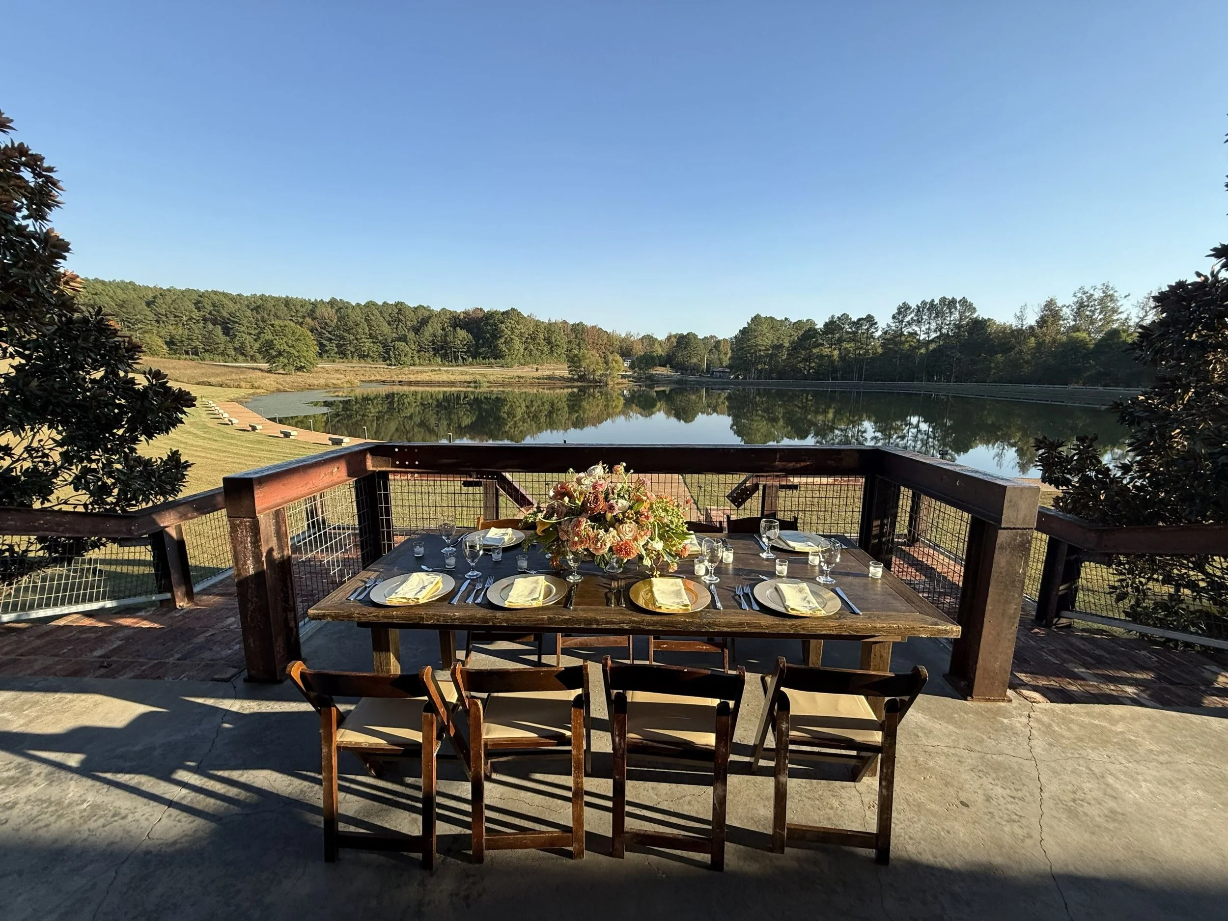 fall rehearsal dinner on covered porch at Jefferson Oxford
