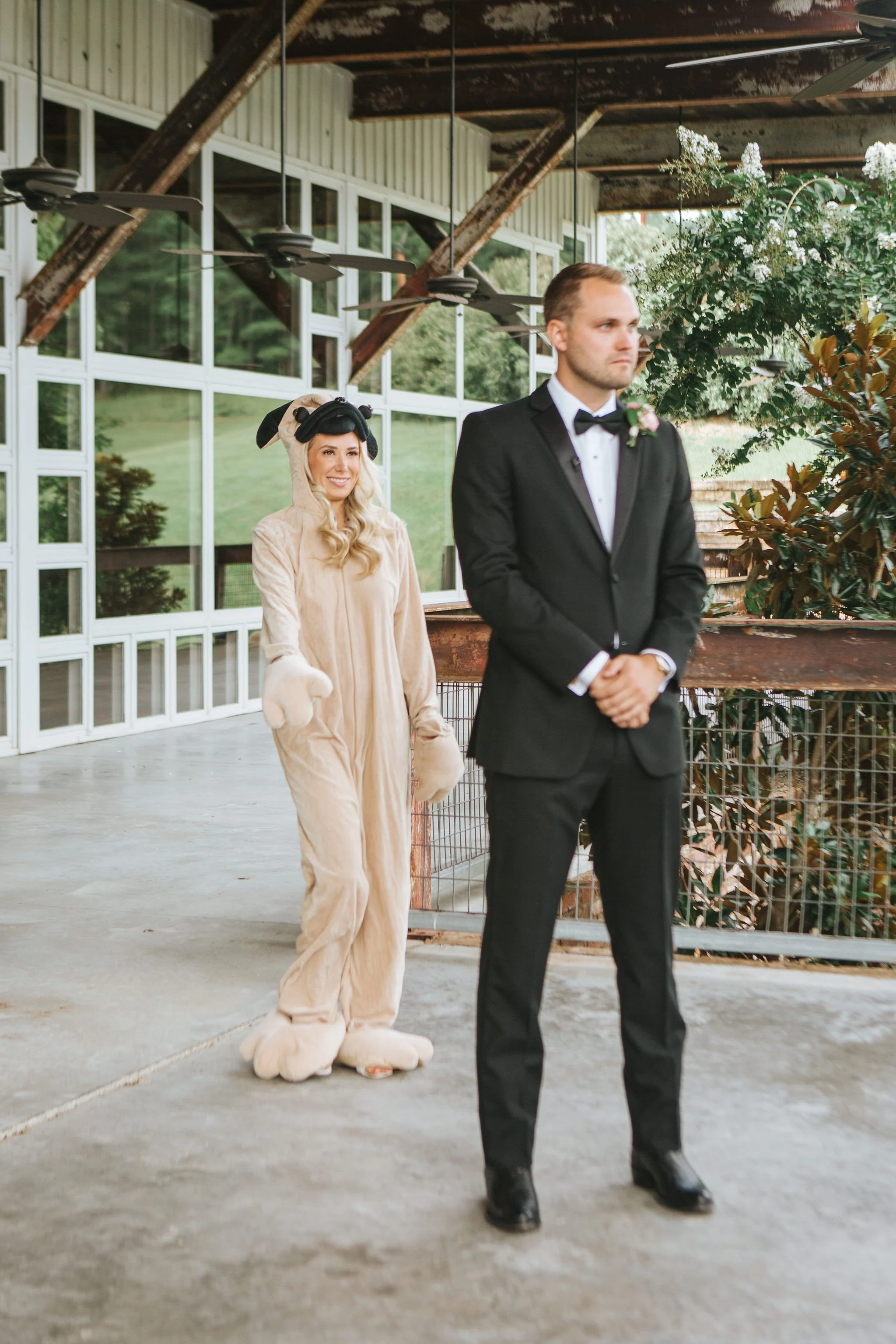 first look bride in costum and groom at The Jefferson Oxford