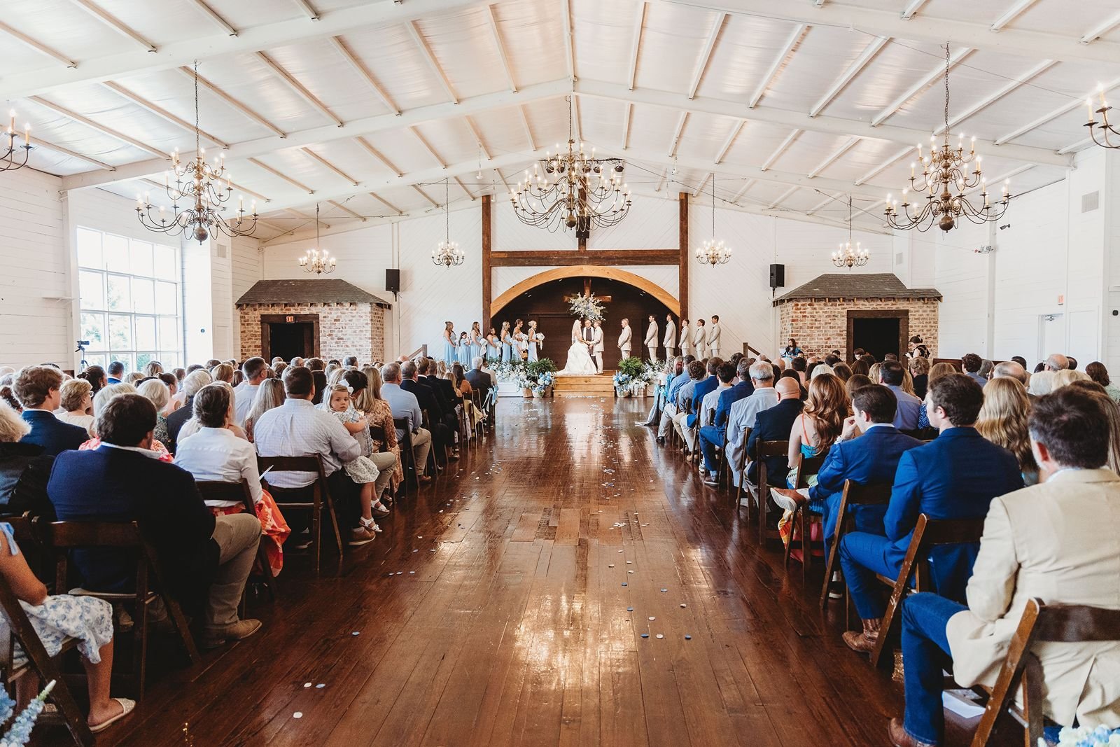 wedding ceremony on stage of grand hall at the jefferson oxford