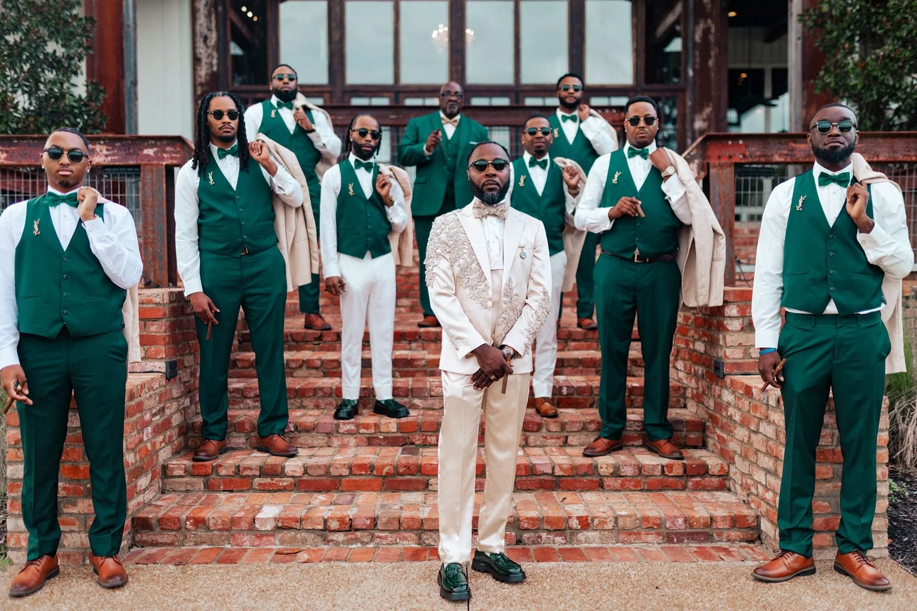 groomsmen lakefront stairway wedding day jefferson Oxford ms