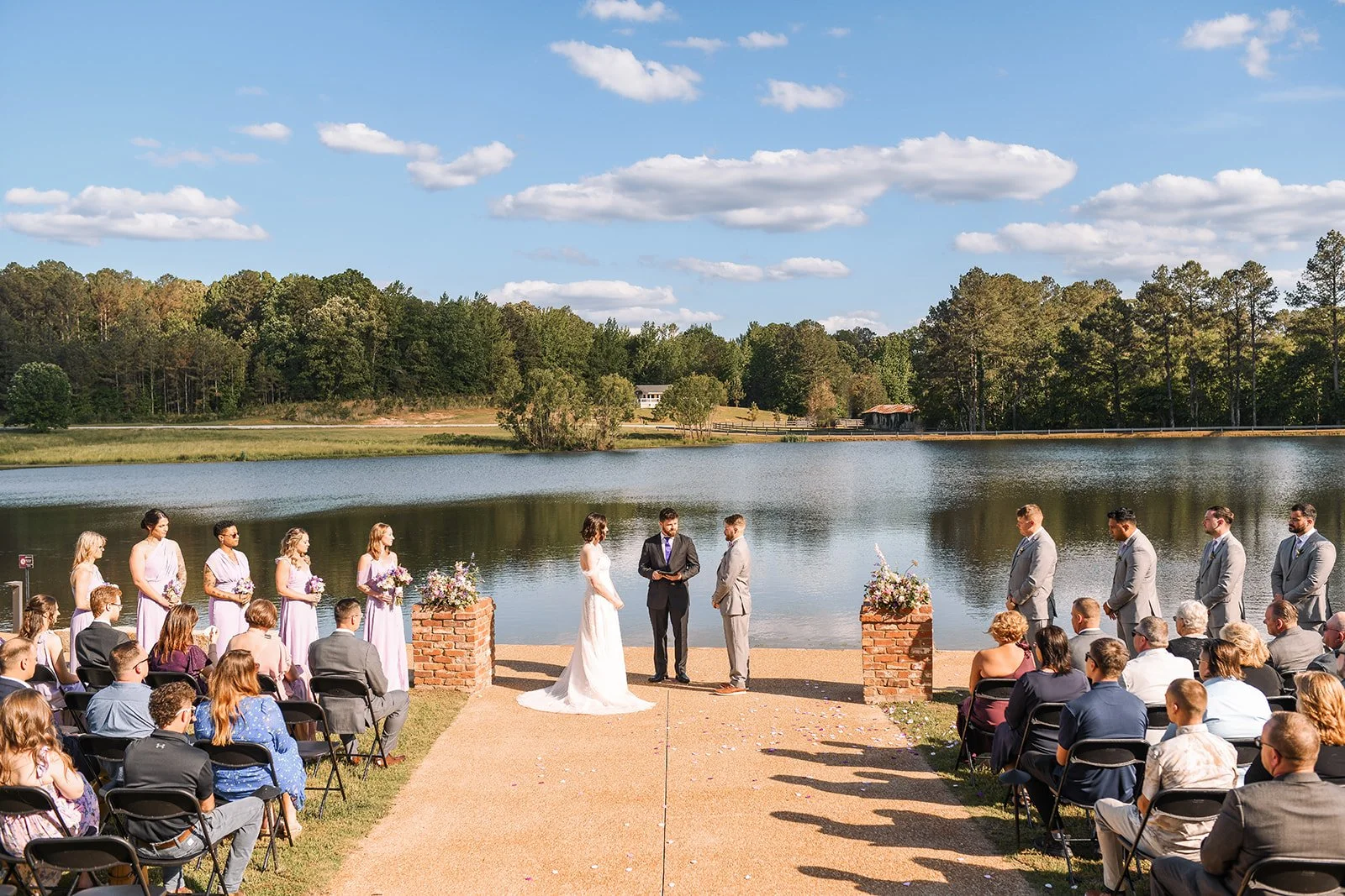 spring outdoor ceremony with chairs facing lake at the Jefferson Oxford