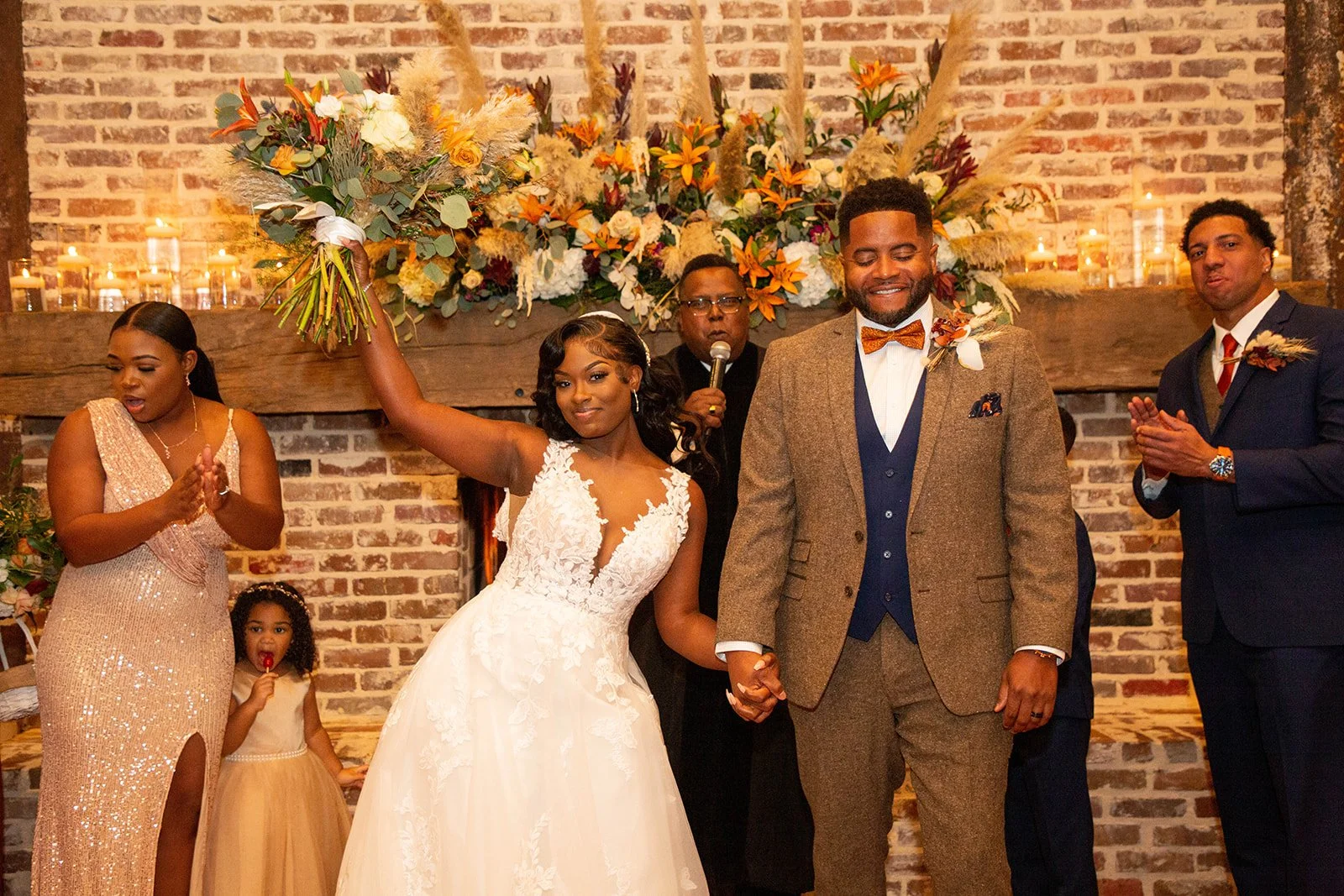 couple at the end of wedding ceremony in Lakeside Room at The Jefferson Oxford
