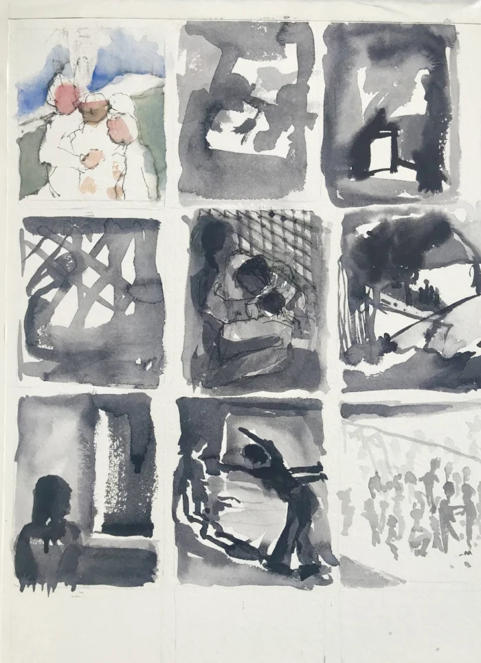 seeking refuge/ process sketches watercolor & ink/ rag paper beth vendryes williams