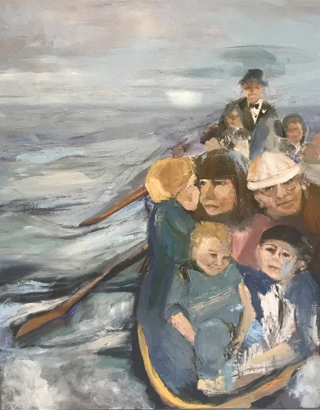 We are all in this together (detail of panel 1) of triptych) oil painting beth vendryes williams
