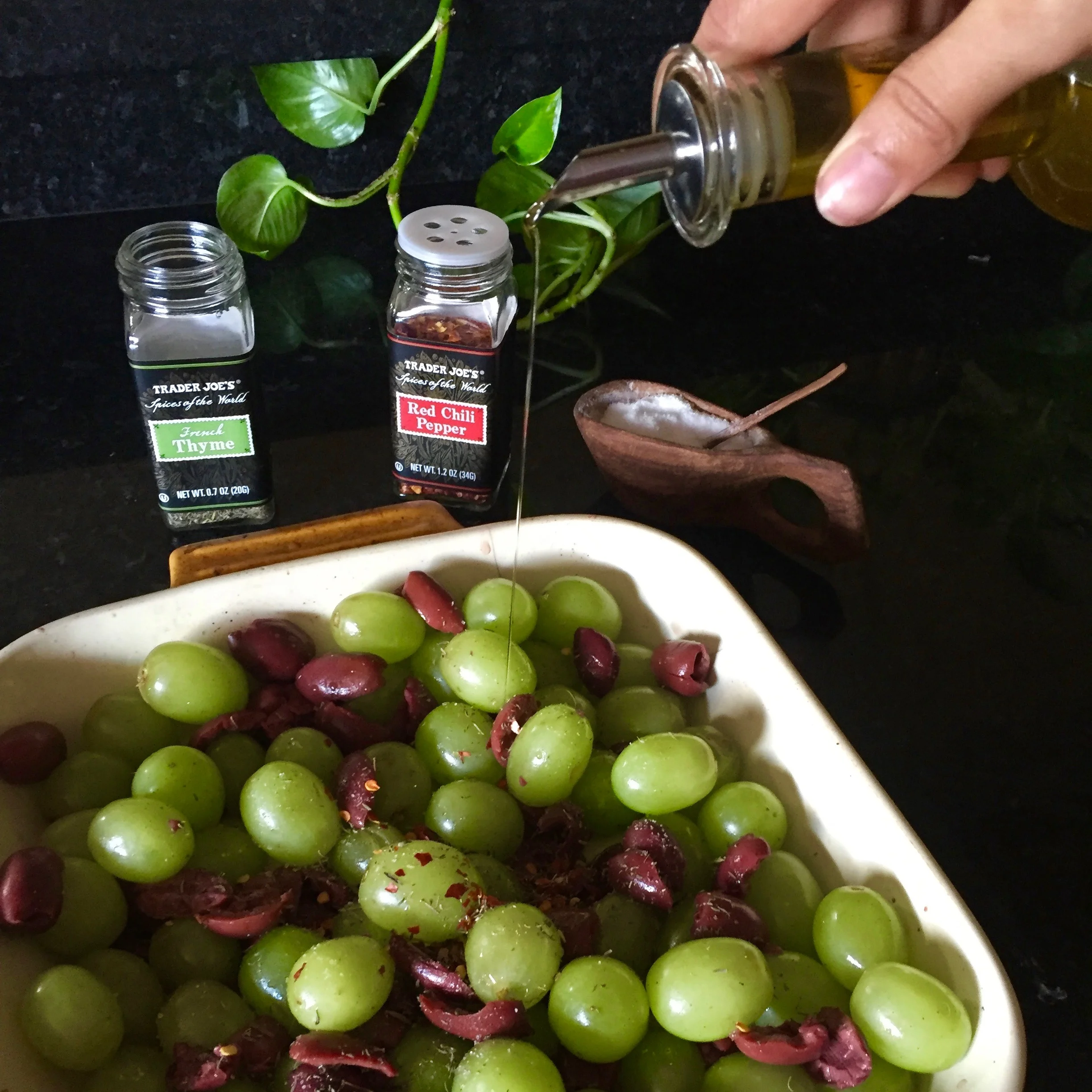A small drizzle of olive oil, to keep things moist while baking. 