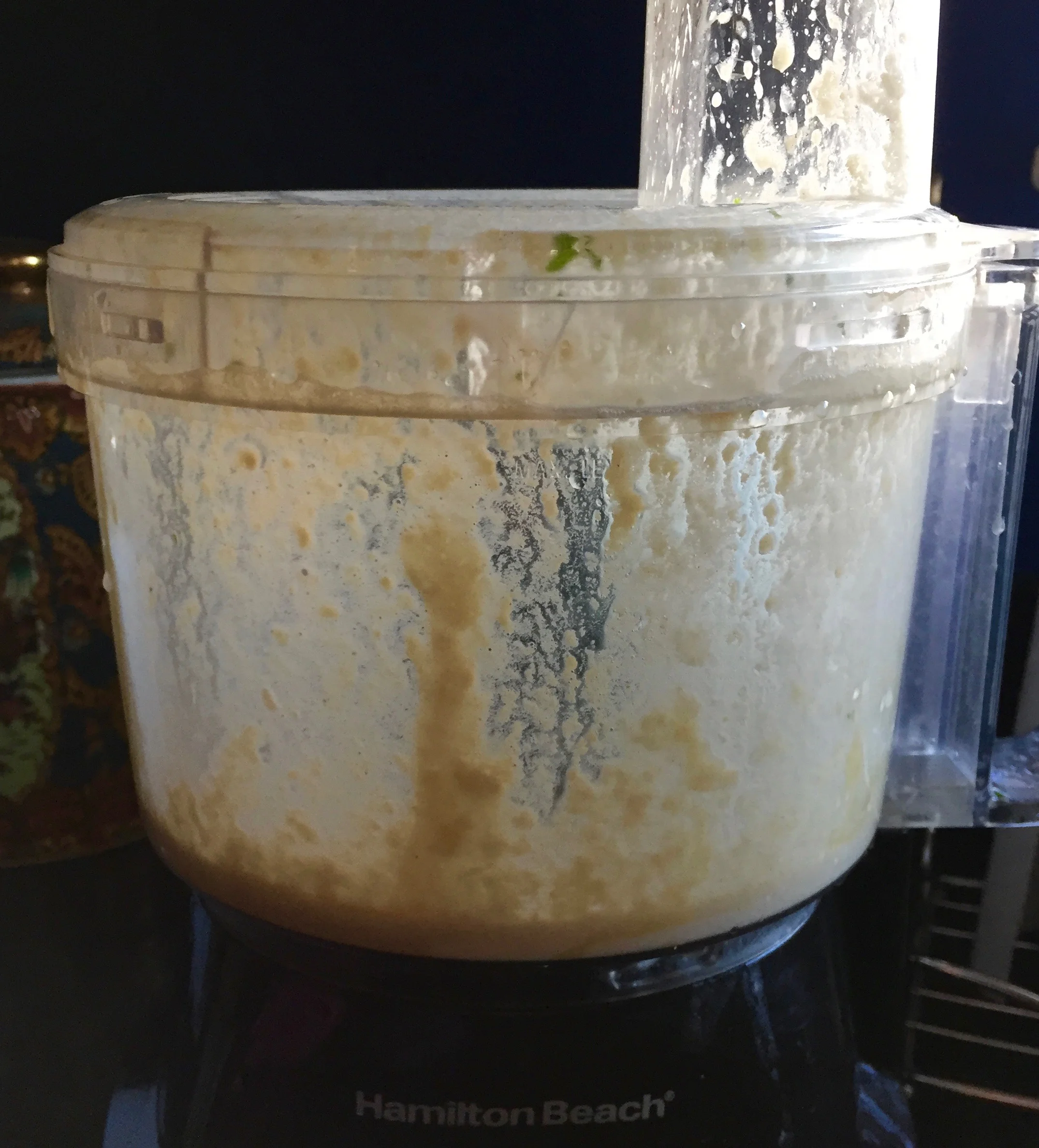 Blend the lemon juice and tahini paste, it will thicken to a hummus-y texture.