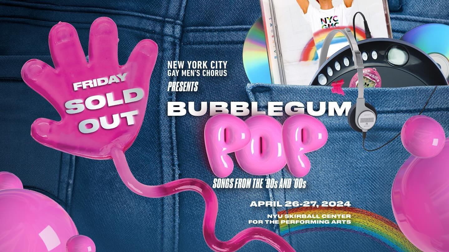 Friday Night of BUBBLEGUM POP is ✨officially✨ SOLD OUT💗🎶 Don&rsquo;t break our hearts&hellip;get your tickets to our Saturday shows TODAY!🎟️ 🚙

#nycgmc #nycgmc44 #gaychorus #singing #gay #queer #90s #2000s #popmusic #concert