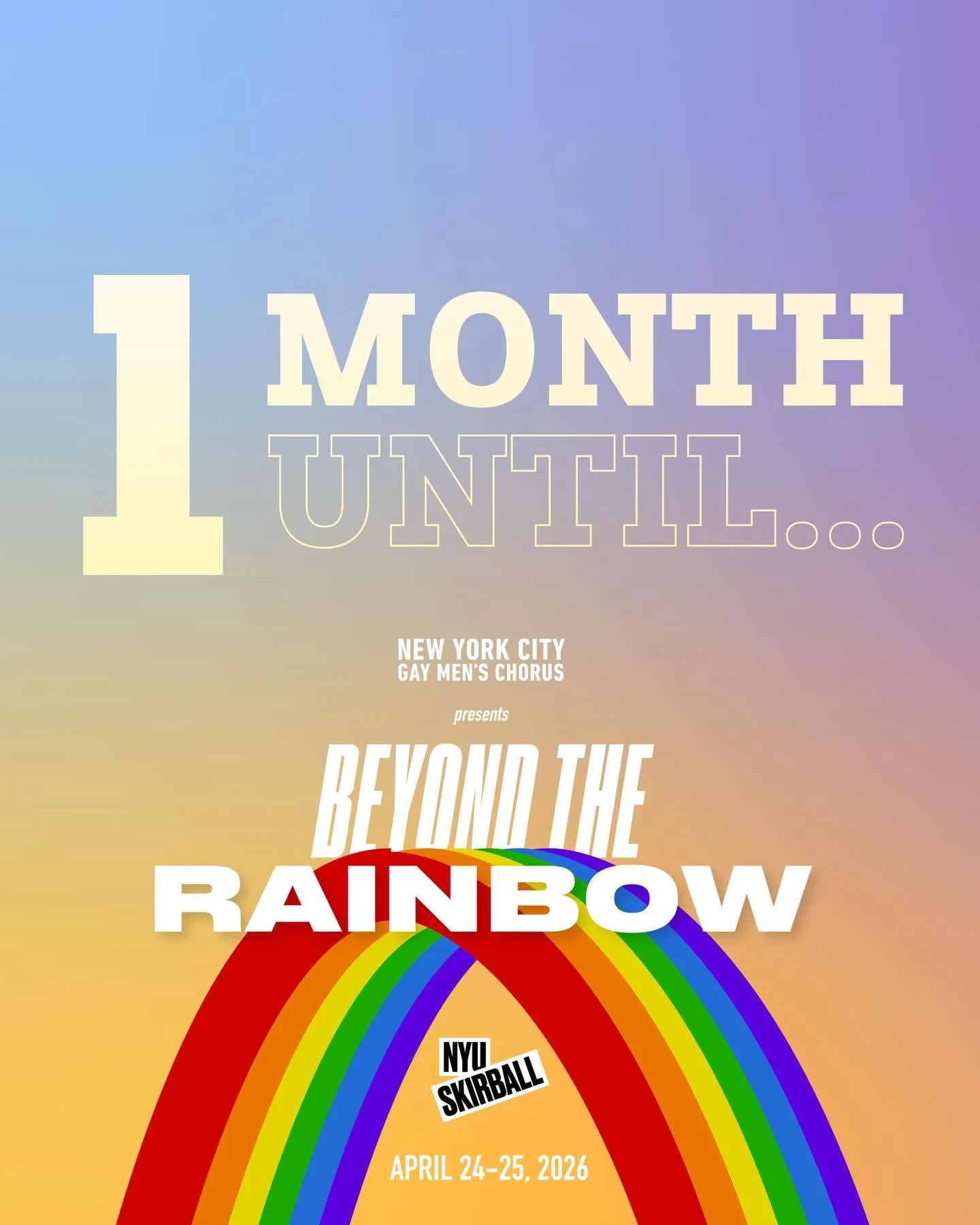 One month until Beyond the Rainbow.

An evening of music, pride, and the powerful voices of the New York City Gay Men&rsquo;s Chorus.

Save the date &mdash; we can&rsquo;t wait to share this program with you.

#NYCGMC #BeyondTheRainbow