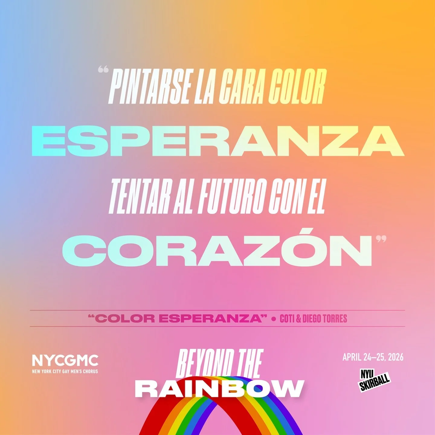 Color your face with hope.
Step into the future with your heart.

A lyric that feels like a promise.

Beyond the Rainbow
April 24&ndash;25 | NYU Skirball
On Sale Now! #linkinbio

#NYCGMC #BeyondTheRainbow