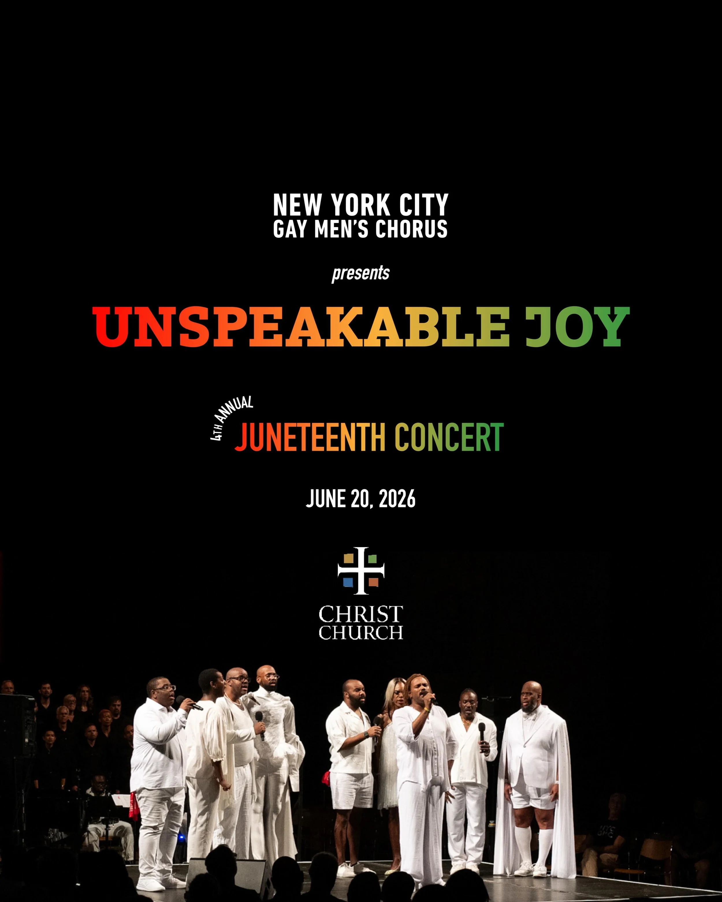 We&rsquo;re proud to announce our Juneteenth concert:

Unspeakable Joy

June 20, 2026 | Christ Church

An evening honoring Black history, resilience, and joy through music.

More details to come.

#NYCGMC #Juneteenth