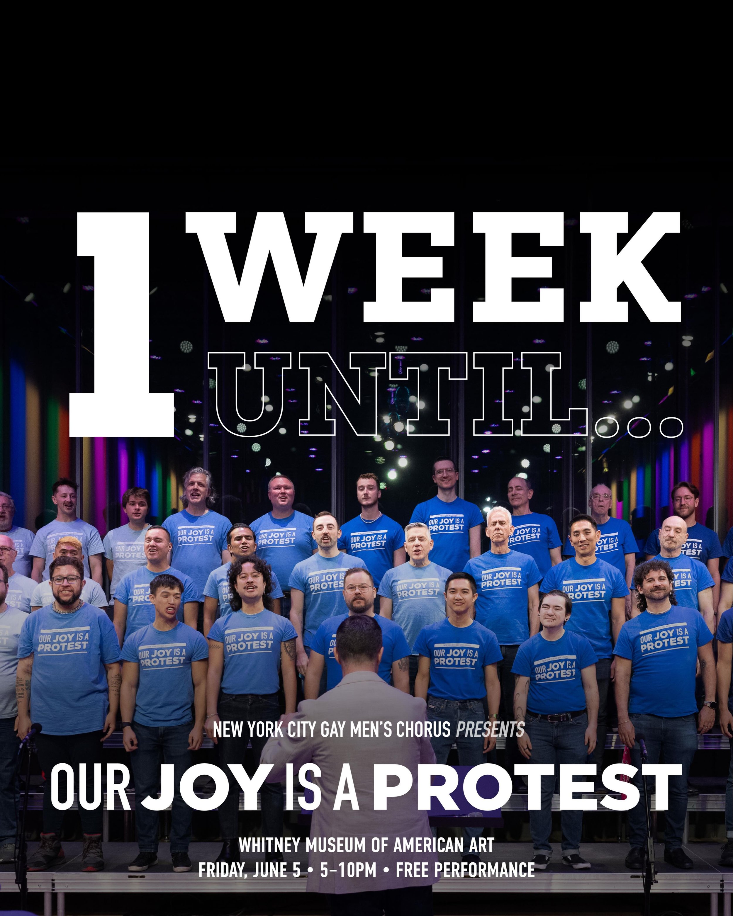 Our Joy is a Protest returns in 1 WEEK!

Featuring performances from:

@nycgmc @tonewallnyc @youthpridechorus @philagmc @njgmc @whitneymuseum 

Friday, June 5

5&ndash;10 PM

Free with registration

#OurJoyIsAProtest #NYCGMC