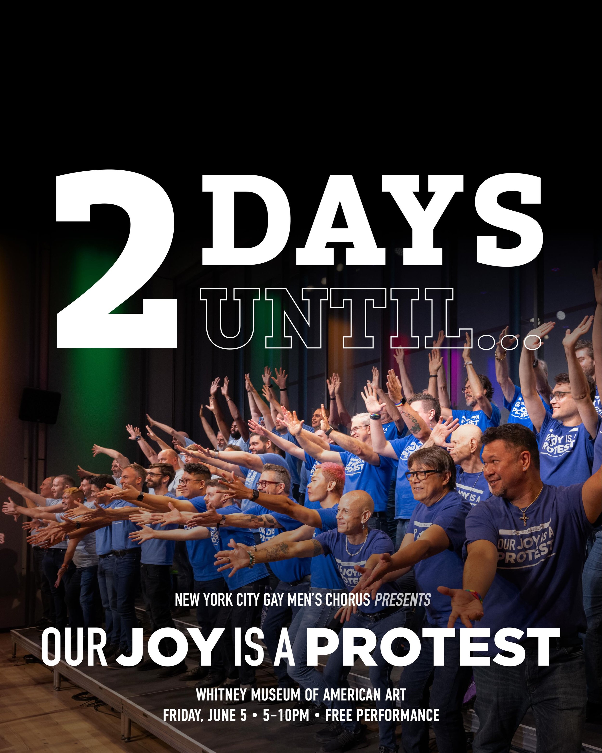 2 DAYS 🌈🎶

Voices united, hearts wide open, and a night of music you won&rsquo;t forget.

Our Joy is a Protest returns at the Whitney Museum. 

Featuring performances from:

@nycgmc @tonewallnyc @youthpridechorus @phlgmc @njgmc 

Friday, June 5

5&