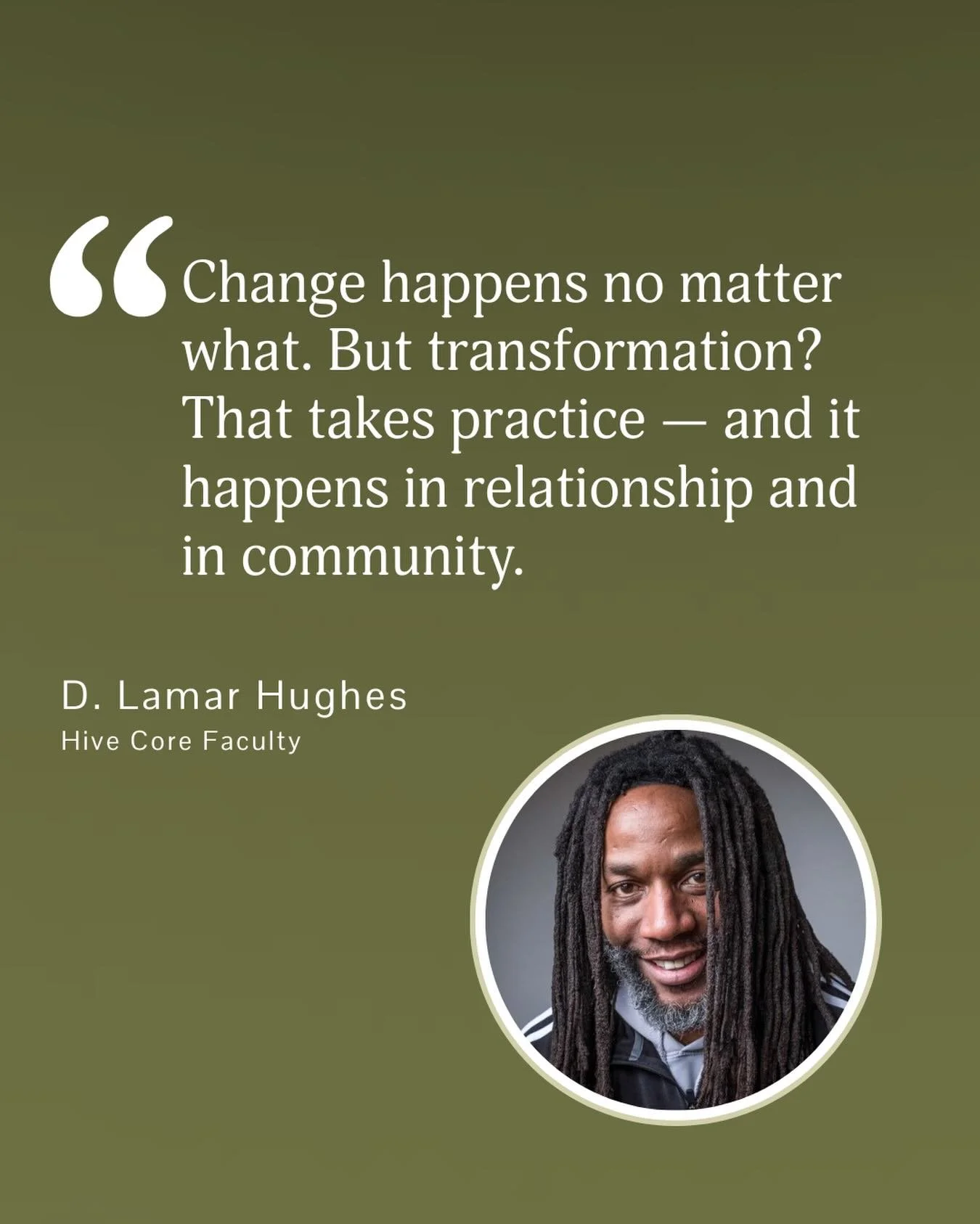 🐝 The Hive Fellowship&mdash;our two-year school for transformation&mdash;is growing. 

Guided by Hive Core Faculty, like D. Lamar, Fellows move through a powerful journey of inner and outer transformation: 

🤲 Year One: inner work, including embodi