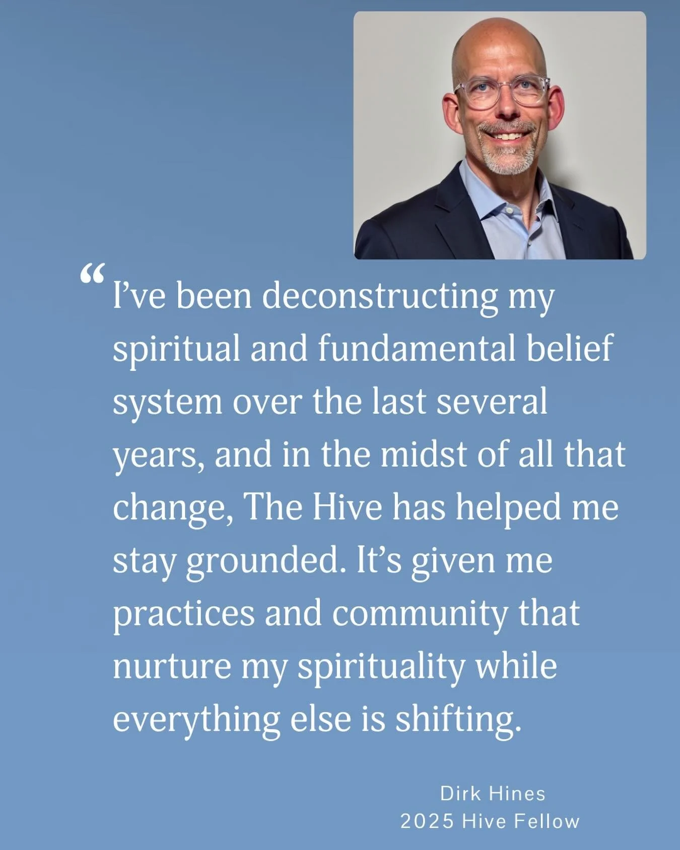 🐝 The Hive Fellowship&mdash;our two-year school for transformation&mdash;is a space where connection and callings deepen.

Our 2025 Fellows are parents, artists, coaches, healers, healthcare professionals, and more. Dirk, a father and healthcare pro