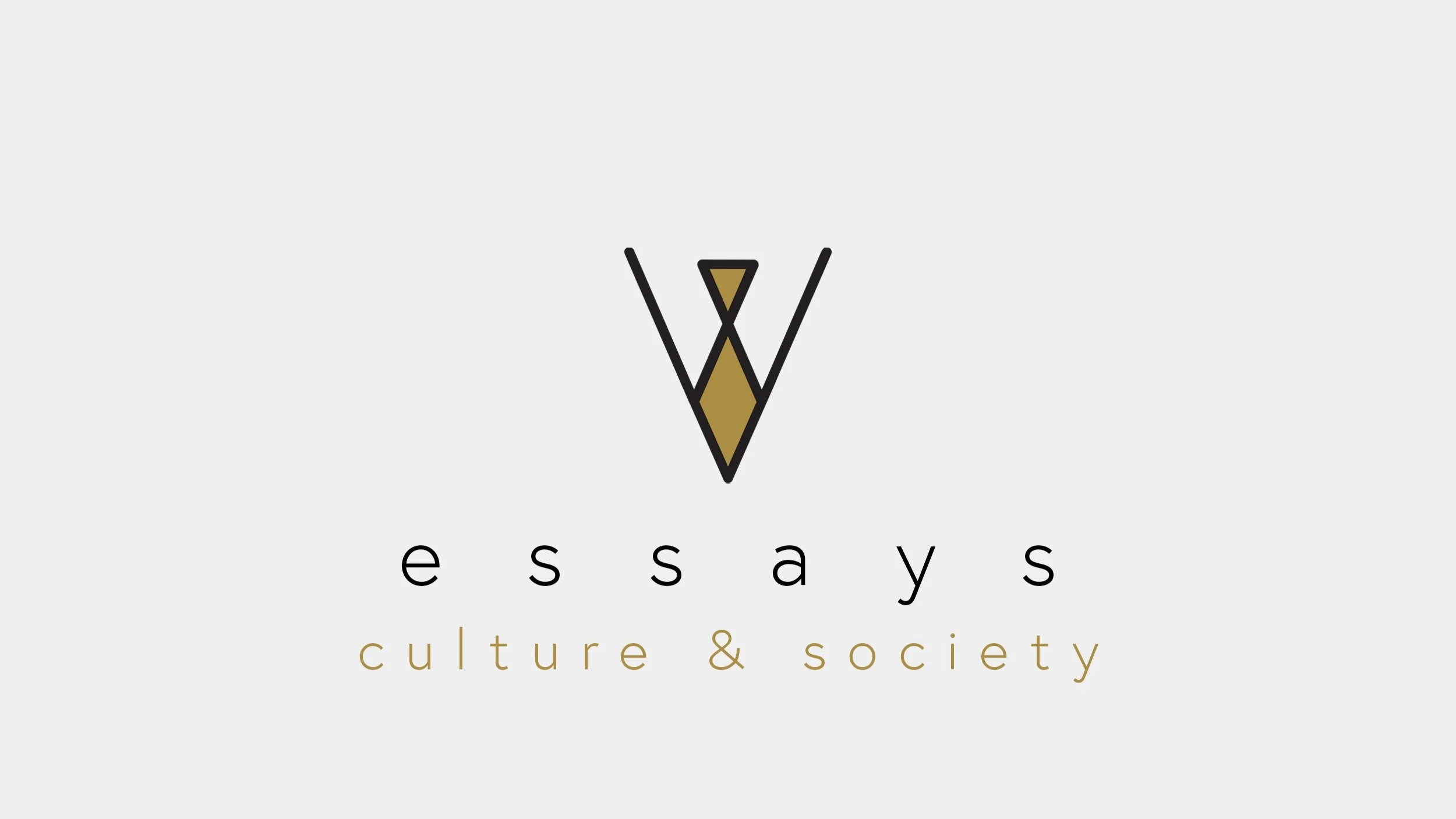 Logo for Essays, Culture & Society, featuring a stylized letter V in black and gold.