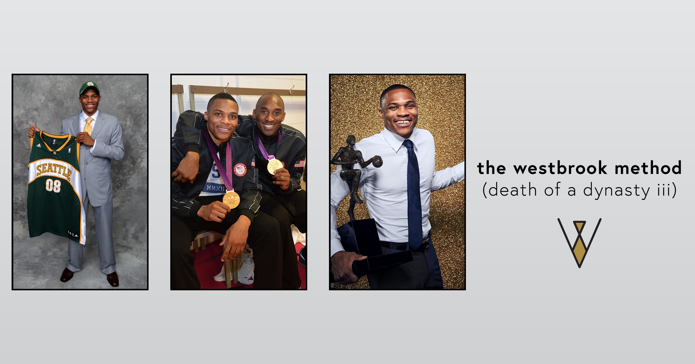 A collage of three images showing a man at different moments in his life, with text that reads "the westbrook method (death of a dynasty iii)" and a logo at the bottom.