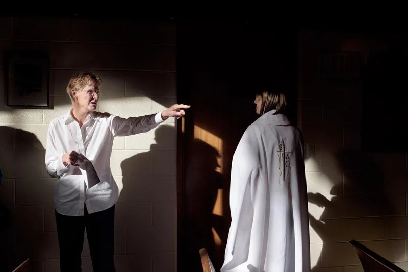 A moment after the ordination of Rev. Jennifer Marie Marcus in Detroit. Jennie defines herself an intersex person that identifies as female. She's born male but has not been allowed to become priest through the roman catholic seminary. She fiercely fights for LGBT rights within religion. (United States, 2015)