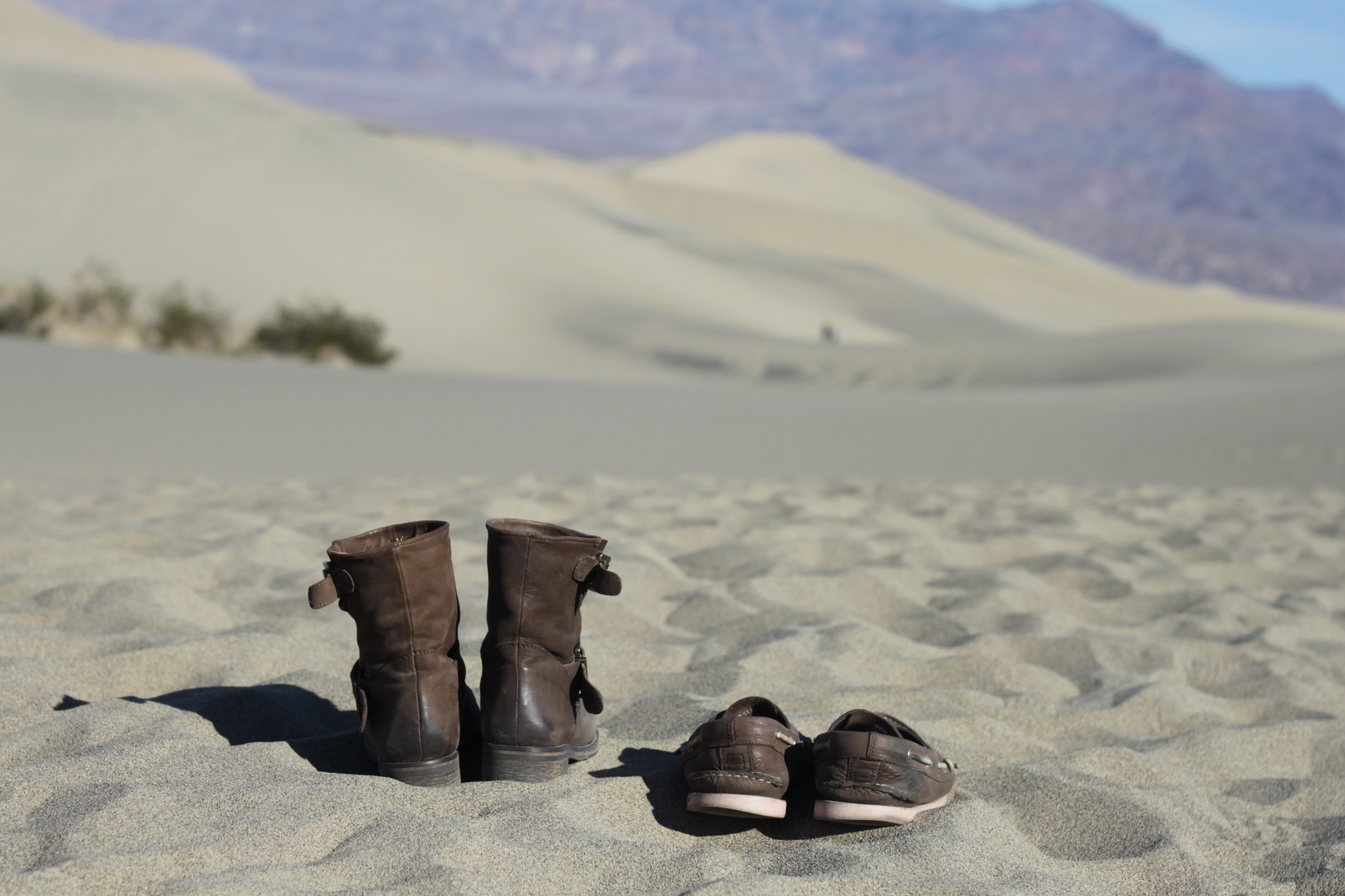 Picture taken in Death Valley, California. Left: my boots. Right: his shoes. We walk together. 
