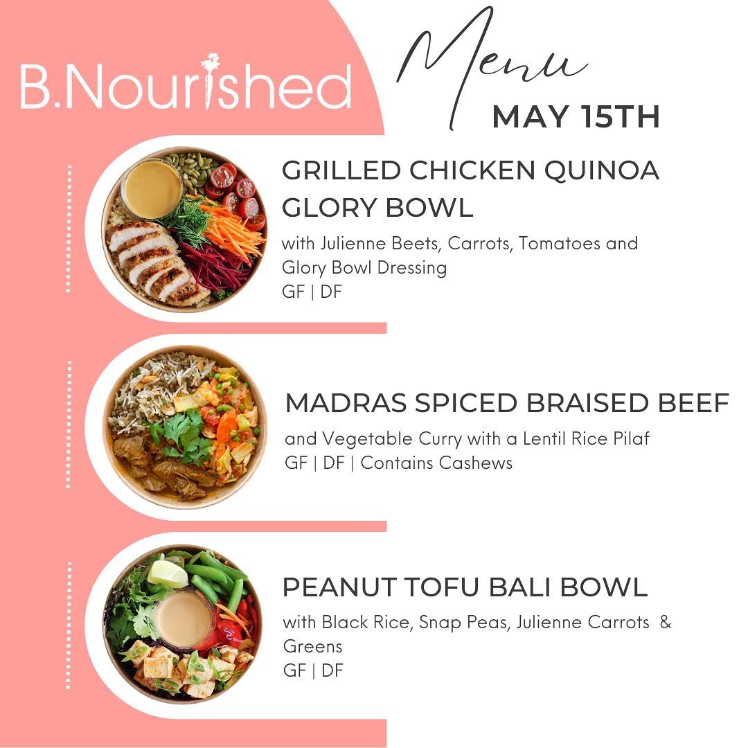 Check out this week&rsquo;s menu! ⬇️⬇️

Everyone Deserves at Least One&nbsp;Healthy Meal A&nbsp;Day!

This is your weekly reminder that if you'd like to fill your fridge with healthy, delicious, pre-packaged&nbsp;meals for next week, all B.Nourished 