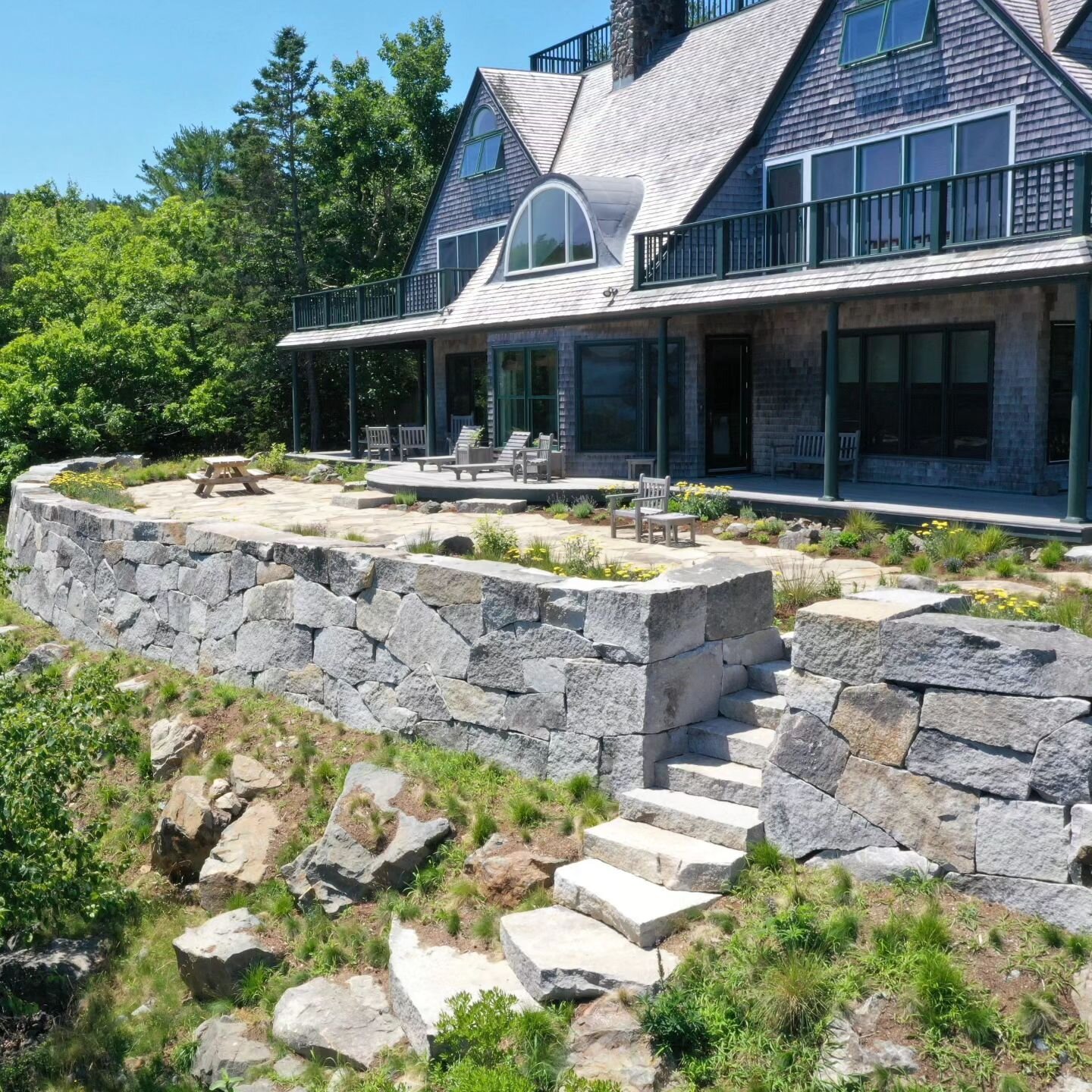 Happy Summer Solstice! We haven't posted in a while, so check out our updated portfolio on our website and let us know what you think.  #summer #bearrock #granite #stonewall @acadialandscape