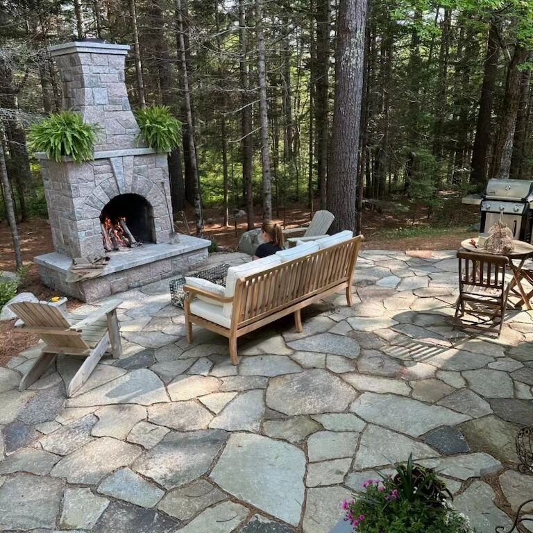 Happy 4th of July! Celebrate in the great outdoors. We created this outdoor room for days like these. 
#4thofjuly #outdoorliving #stonepatio #fireplace #mountdesertisland @acadialandscape 
Fireplace constructed by Harkins Masonry, Inc.