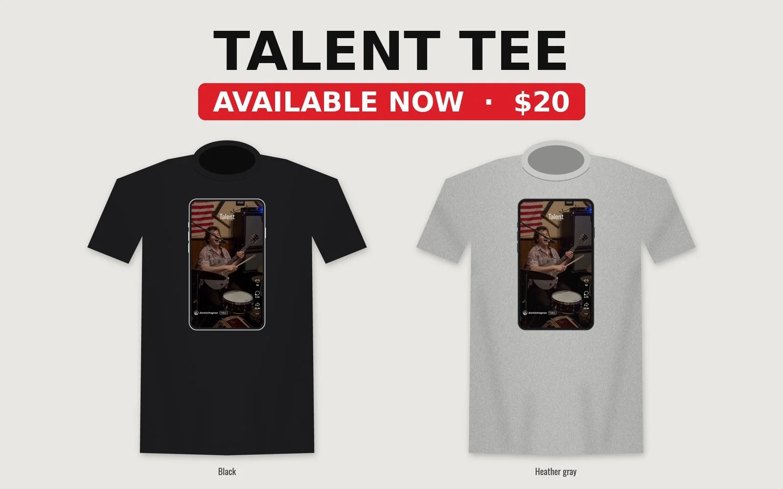 TALENT Tee available now, $20