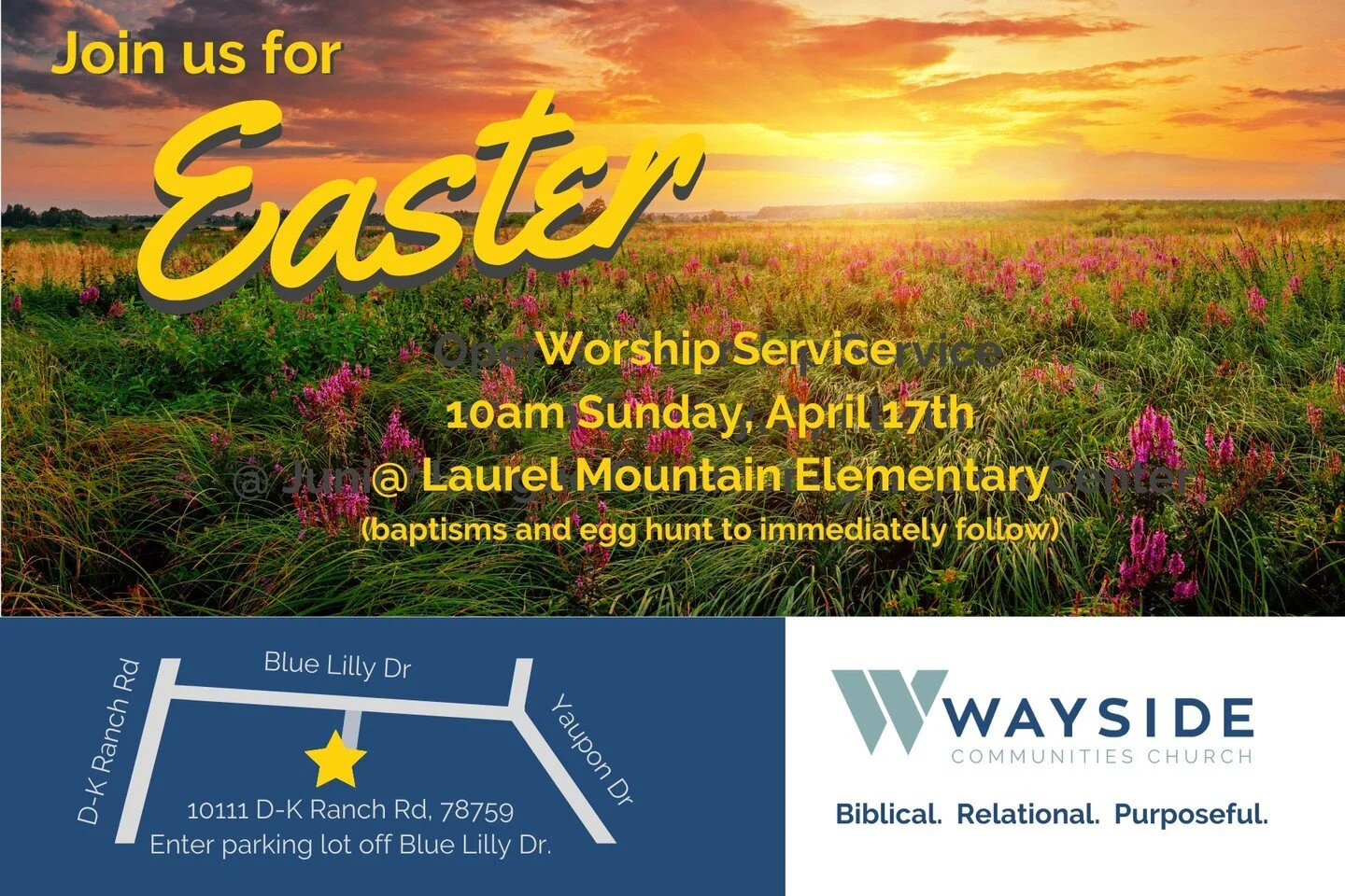 My redeemer lives! Celebrate Easter with us, baptisms and family fun with an egg hunt at 10 AM this Sunday!

Good Friday services at 4 and 6 pm at Anderson HS performing Arts Center.