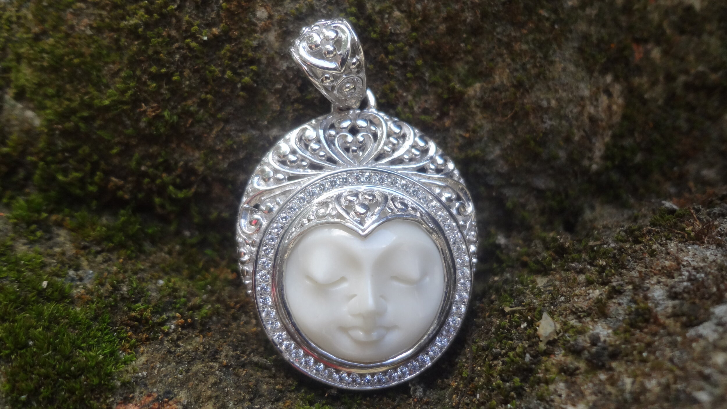  Pendant Bone Carving + White Moon Face
