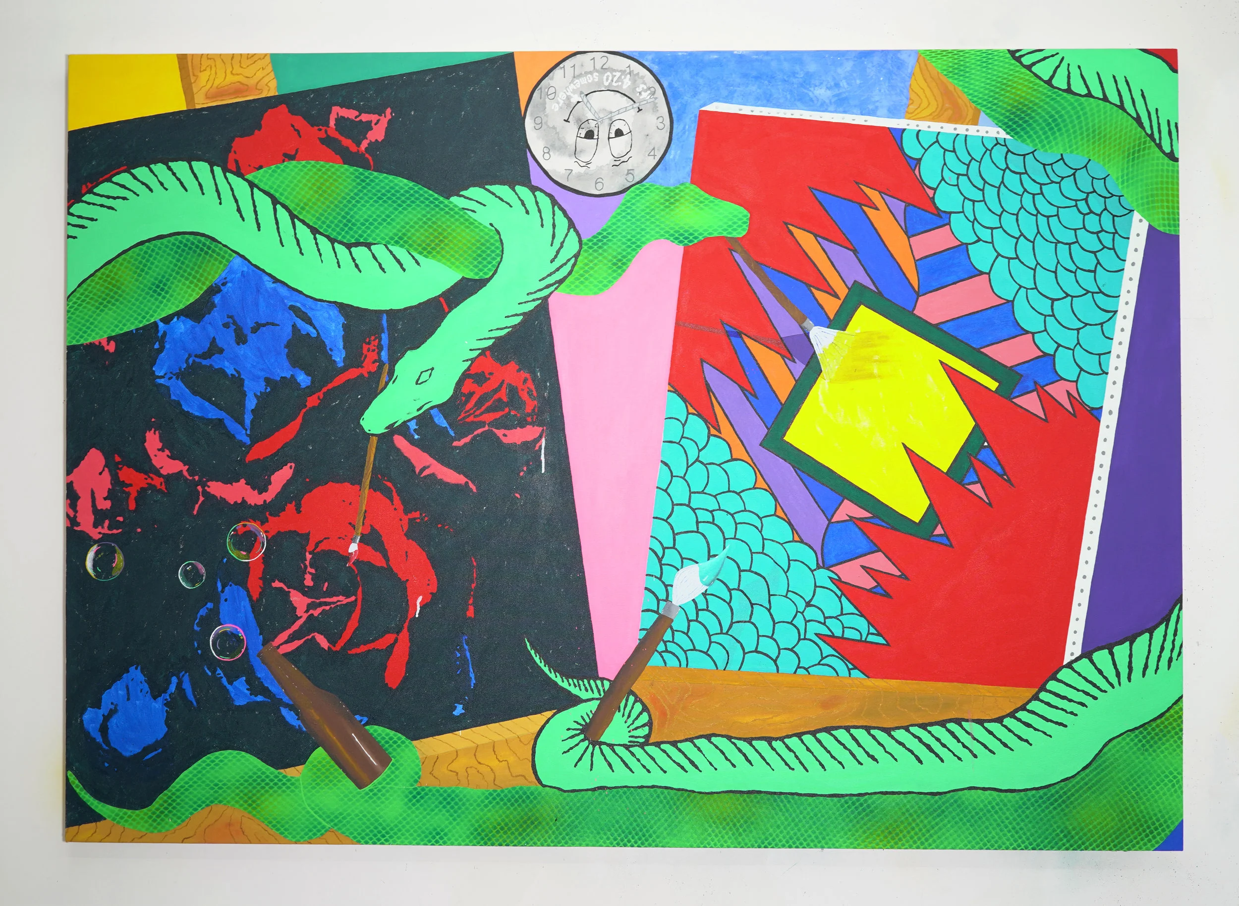 “Serpentine Fever Dream,” acrylic on canvas, 50 x 60 inches, 2018