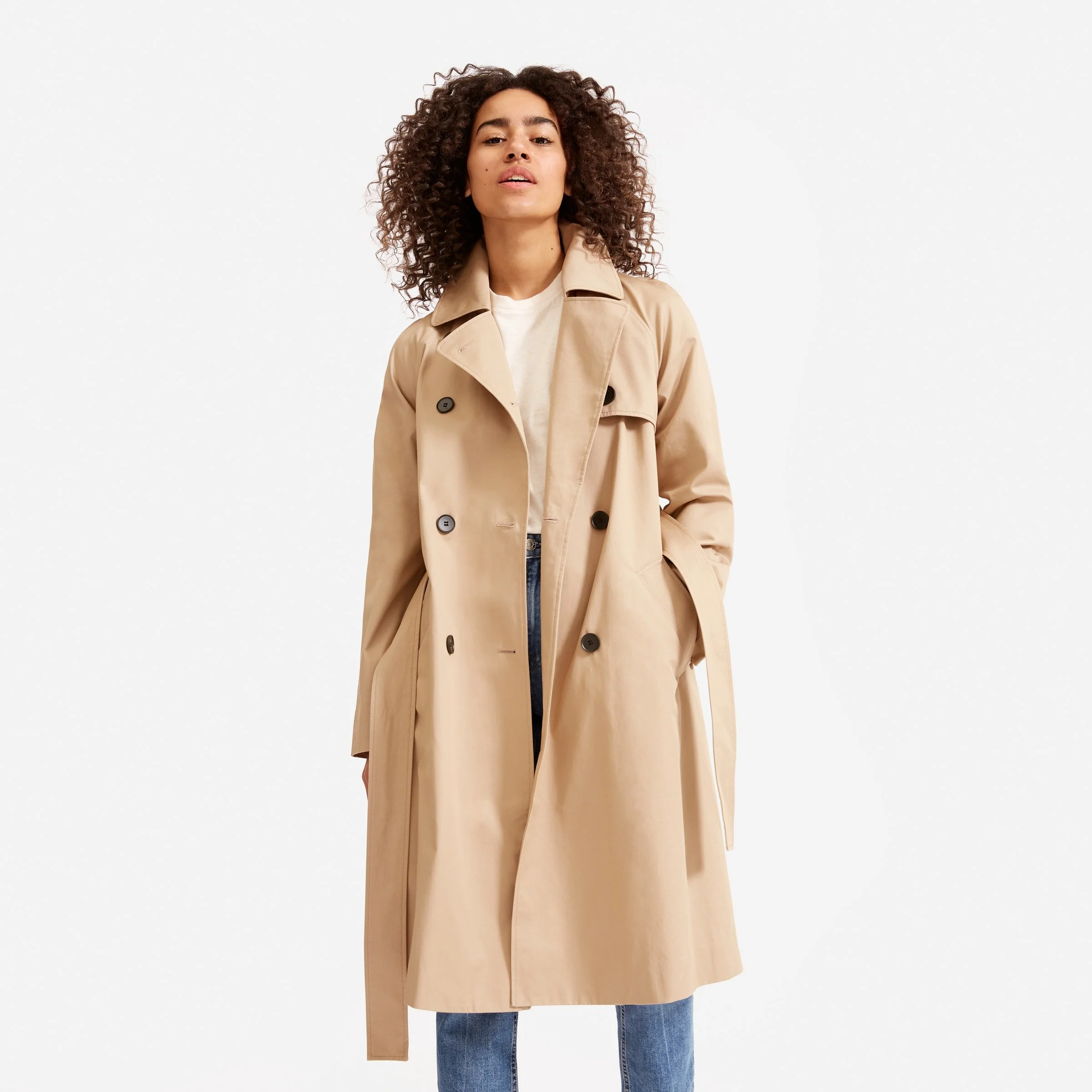 Padded trench coat with Oval T logo all over Woman, Beige