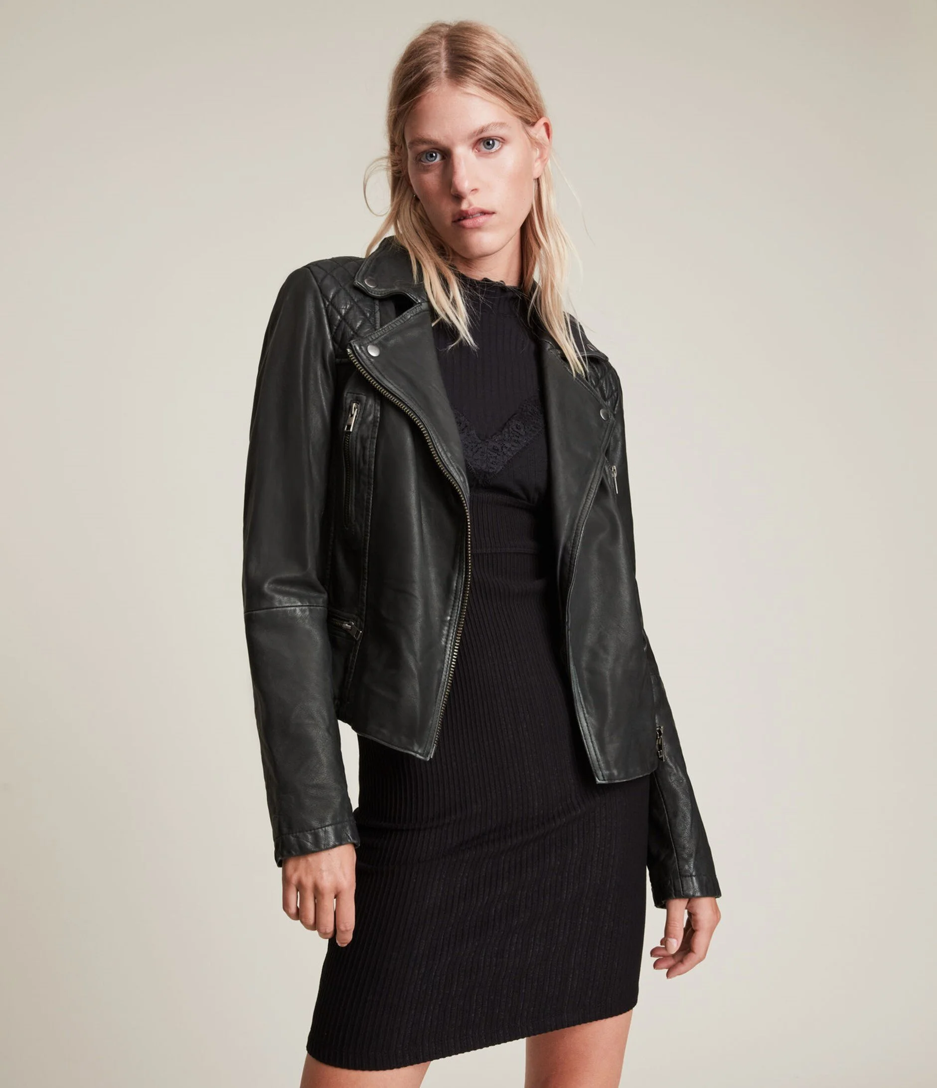 Black leather jacket dress top