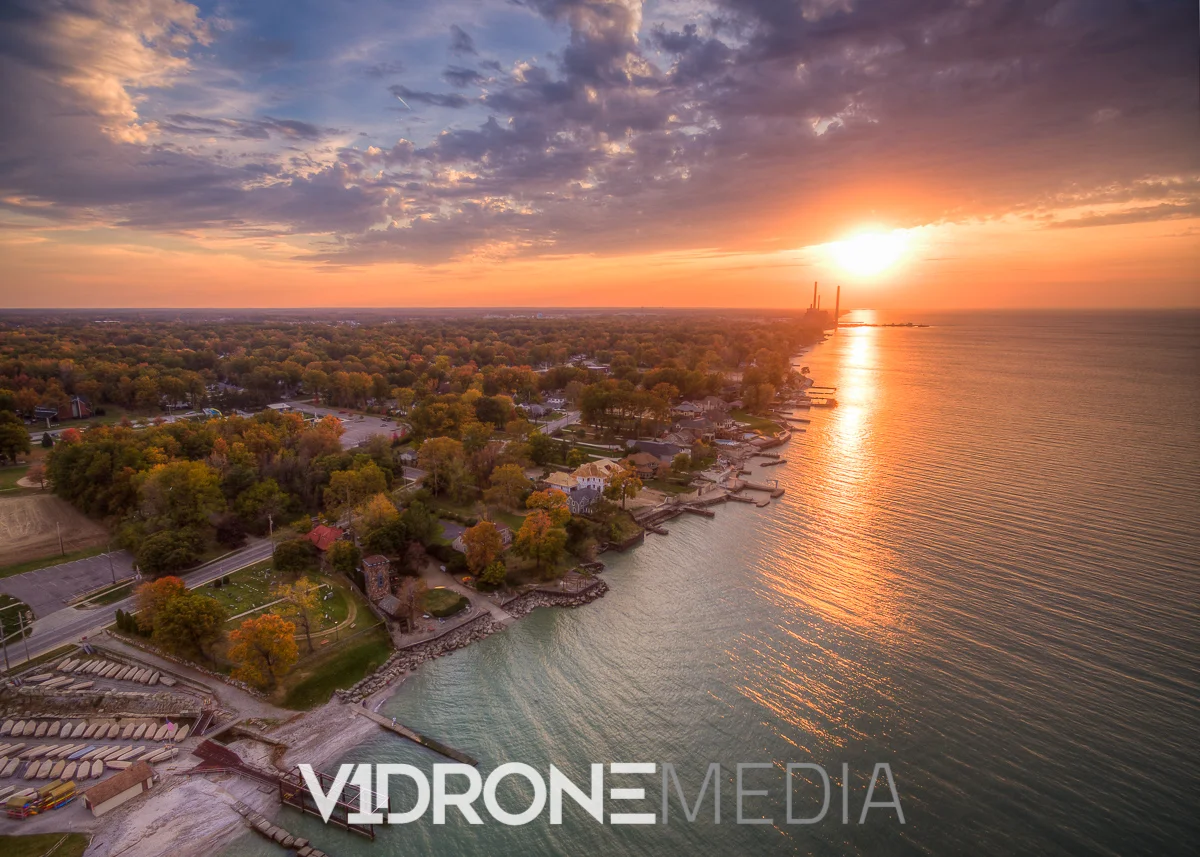 Aerial View of the Sunset Over Avon Lake, Ohio