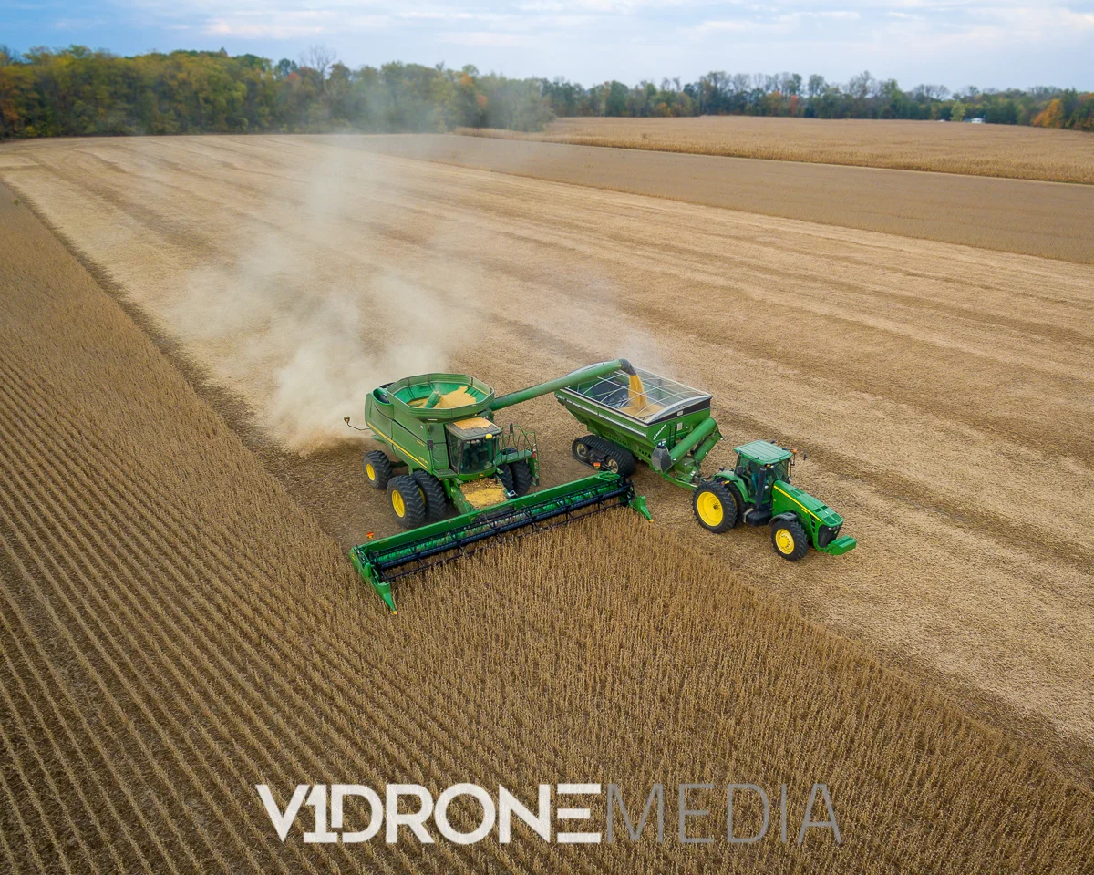 Aerial Drone View of Fall Soybean Harvest