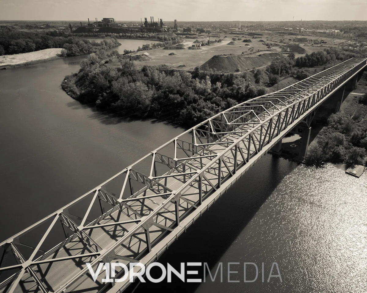 Aerial Photo of the Lofton Hendersen Memorial Bridge in Lorain,