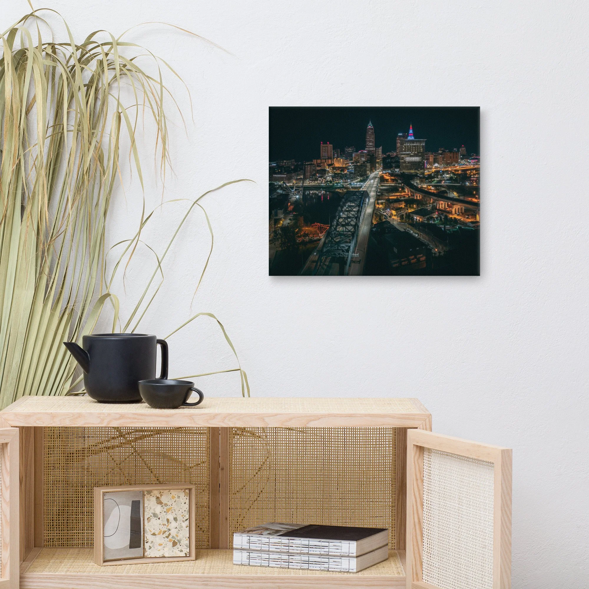 Canvas Print of Downtown Cleveland Skyline at Night — V1DroneMedia