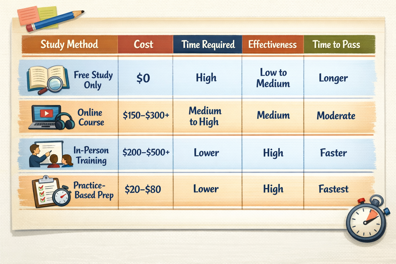Visual Table of Part 107 Study Methods Comparisons in cost terms