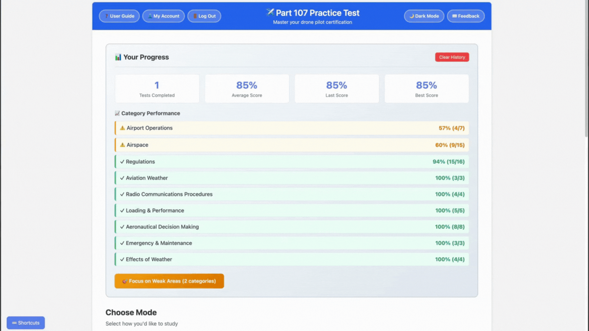 Part 107 Study Focus Simulation