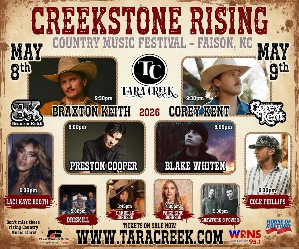 This Friday we&rsquo;ll be opening the weekend for Creekstone Rising Country Music Festival at @tara_creek_events with @daniellejohnsonofficial - @lacikayebooth - @prestoncoopermusic - @braxton.keith