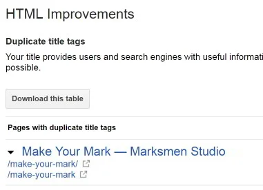 A Squarespace page with and without a trailing slash getting flagged by Google Search Console.
