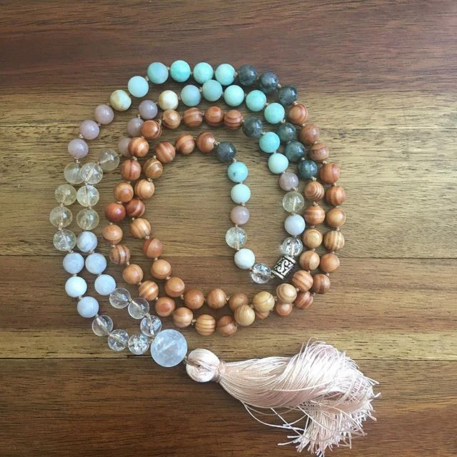 Mental &amp; Physical Health // This baby shipped!  It&rsquo;s so fun to create and adore creations. I love the soft colors and the beach feel of this #mala designed to assist with calming emotional volatility (especially stress and anxiety) and stab