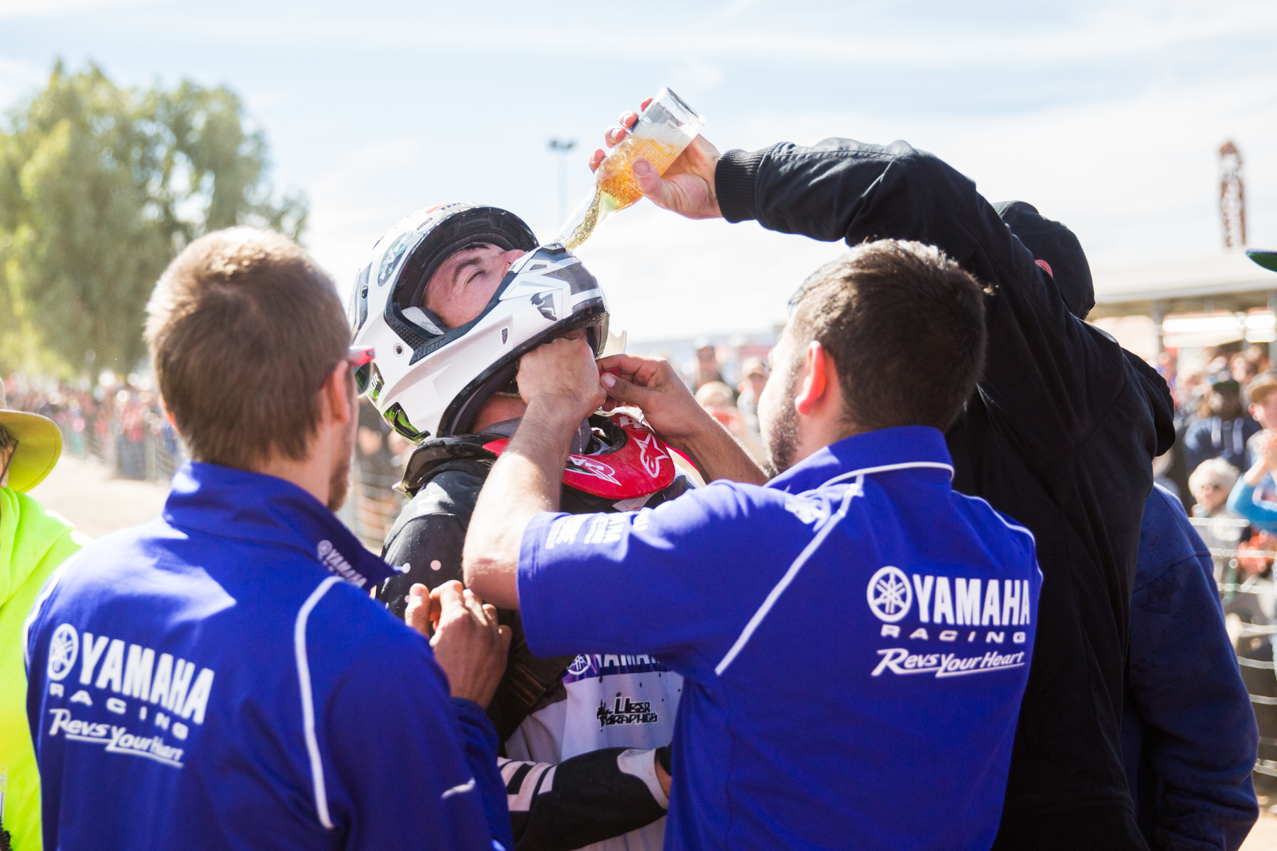Daymon undergoing scientific rehydration methods from his team after finishing first