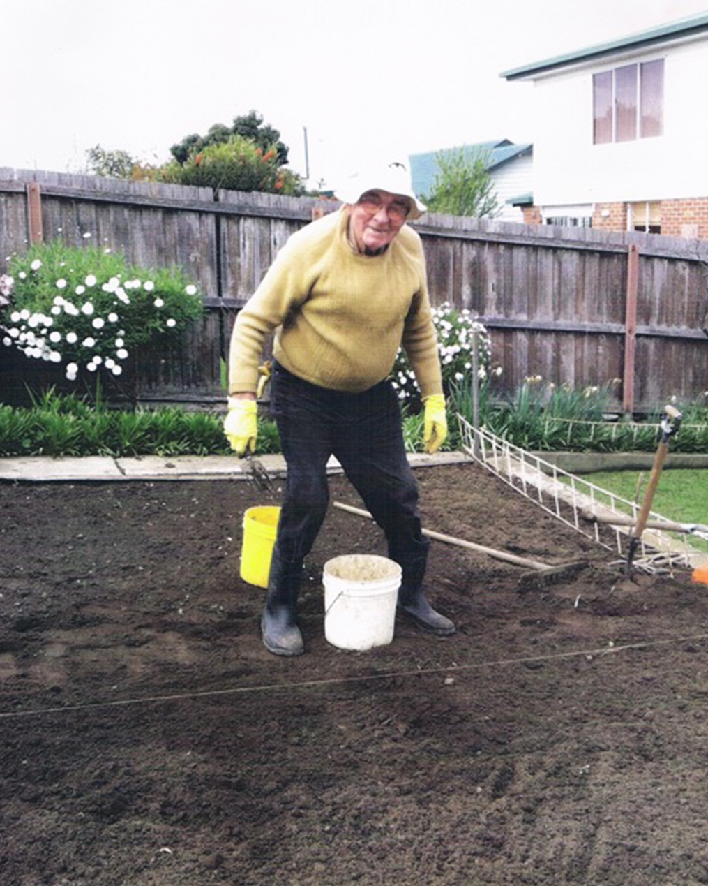 Ted working hard in his famous back veggie garden at 4 Tootonga Street
