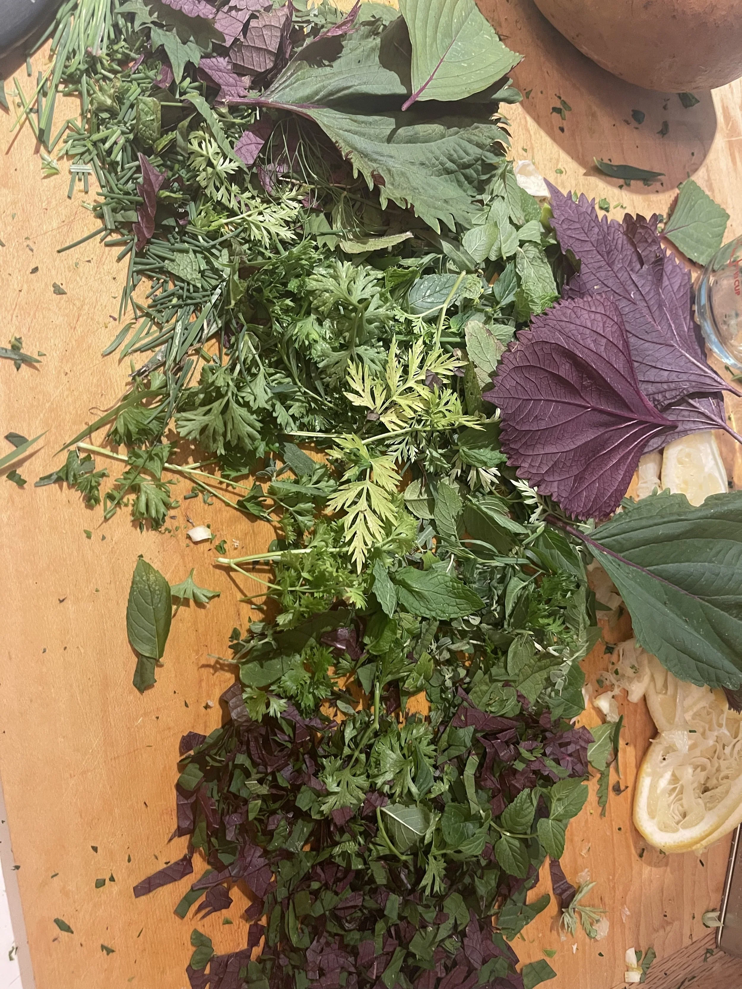 Making Sanctuary Recipes for Meditation Enhancement  Garden Shisho and Garden Parsley Unite On the Board.jpg
