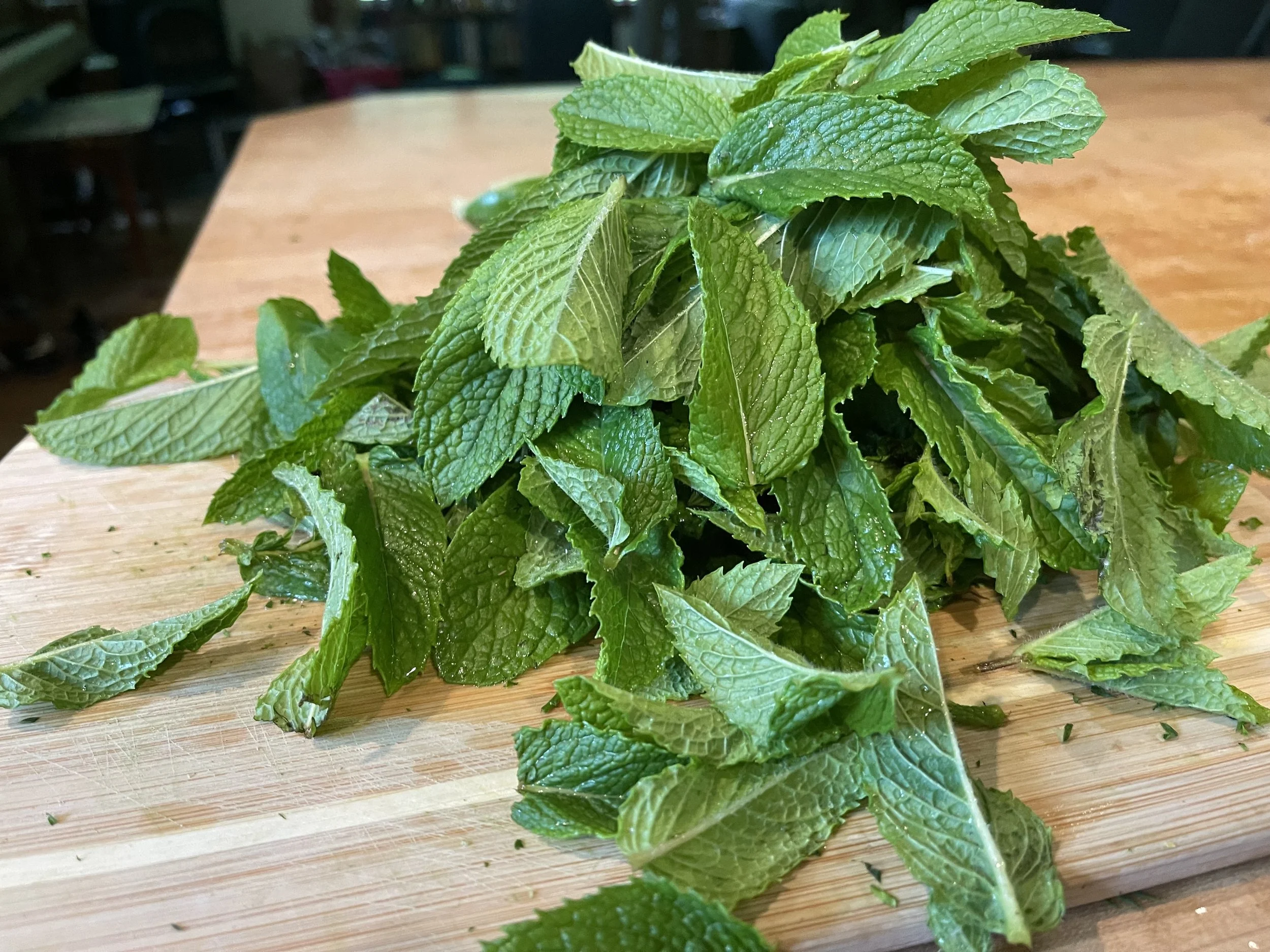 Making Sanctuary Recipes for Meditation Enhancement  Pile of Foraged de-stemmed mint.jpg