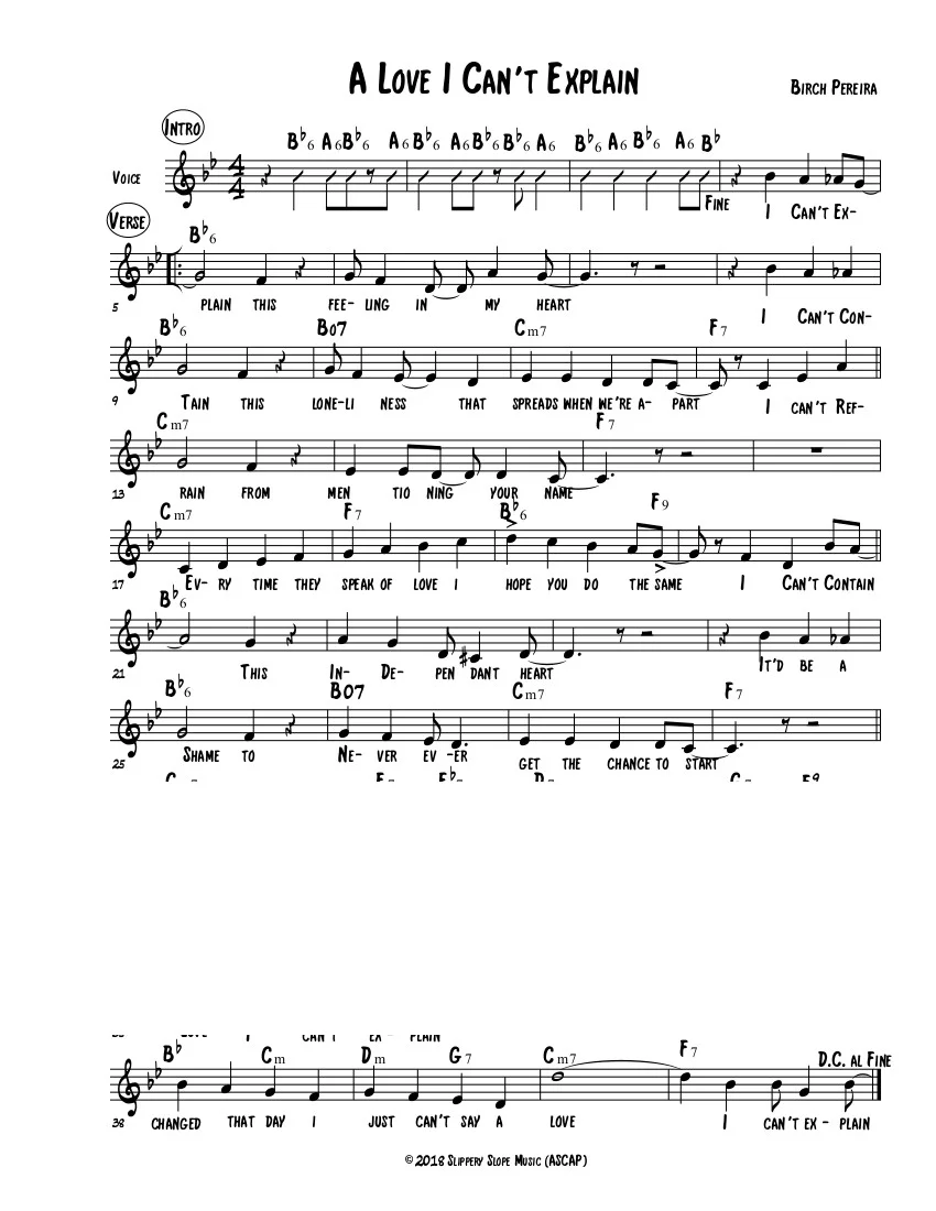 A Love I Can't Explain - Leadsheet  + Baritone Ukulele Chords